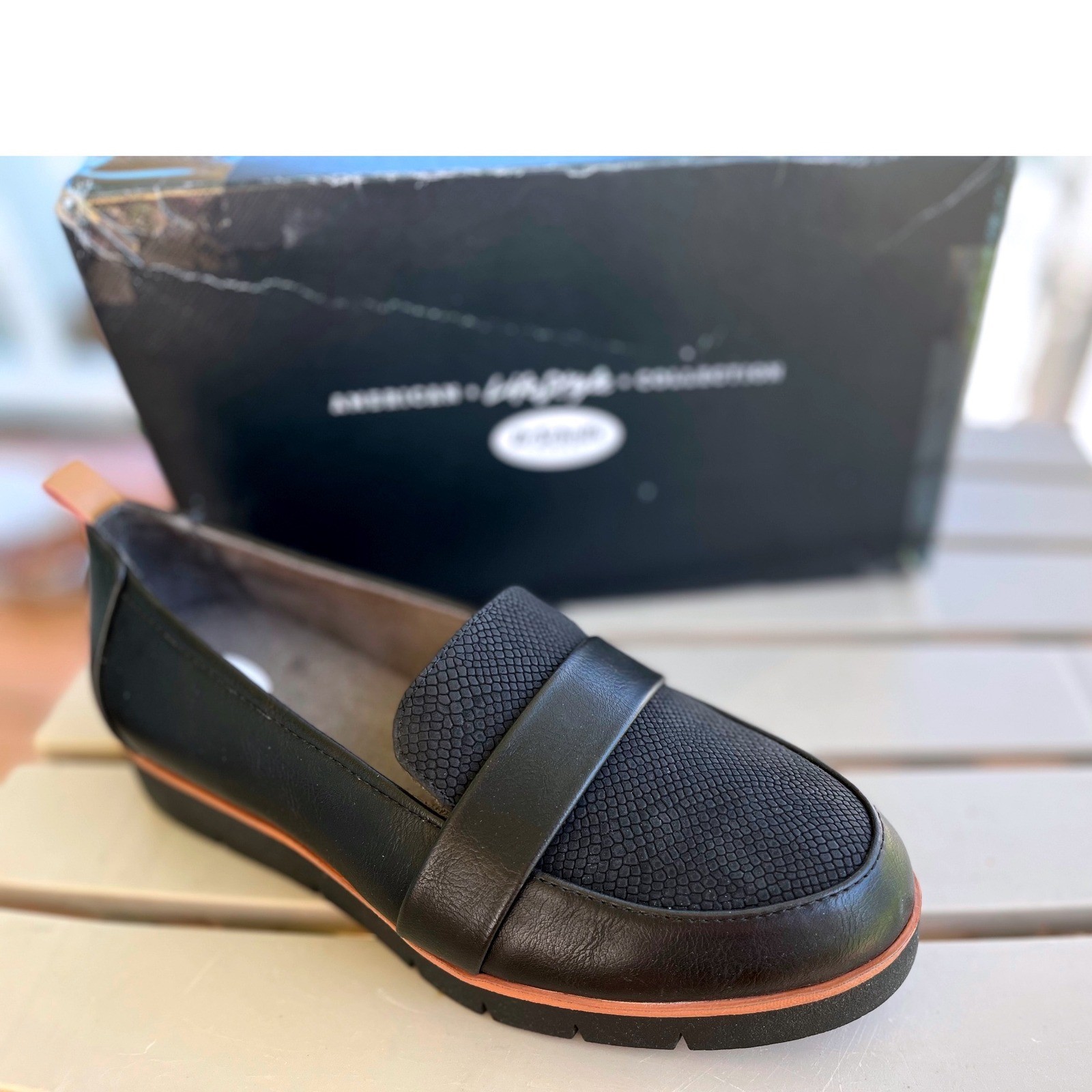 Dr. Scholls Webster Black Wedge Loafers Womens 6.5 Wide Platform Slip On Shoes