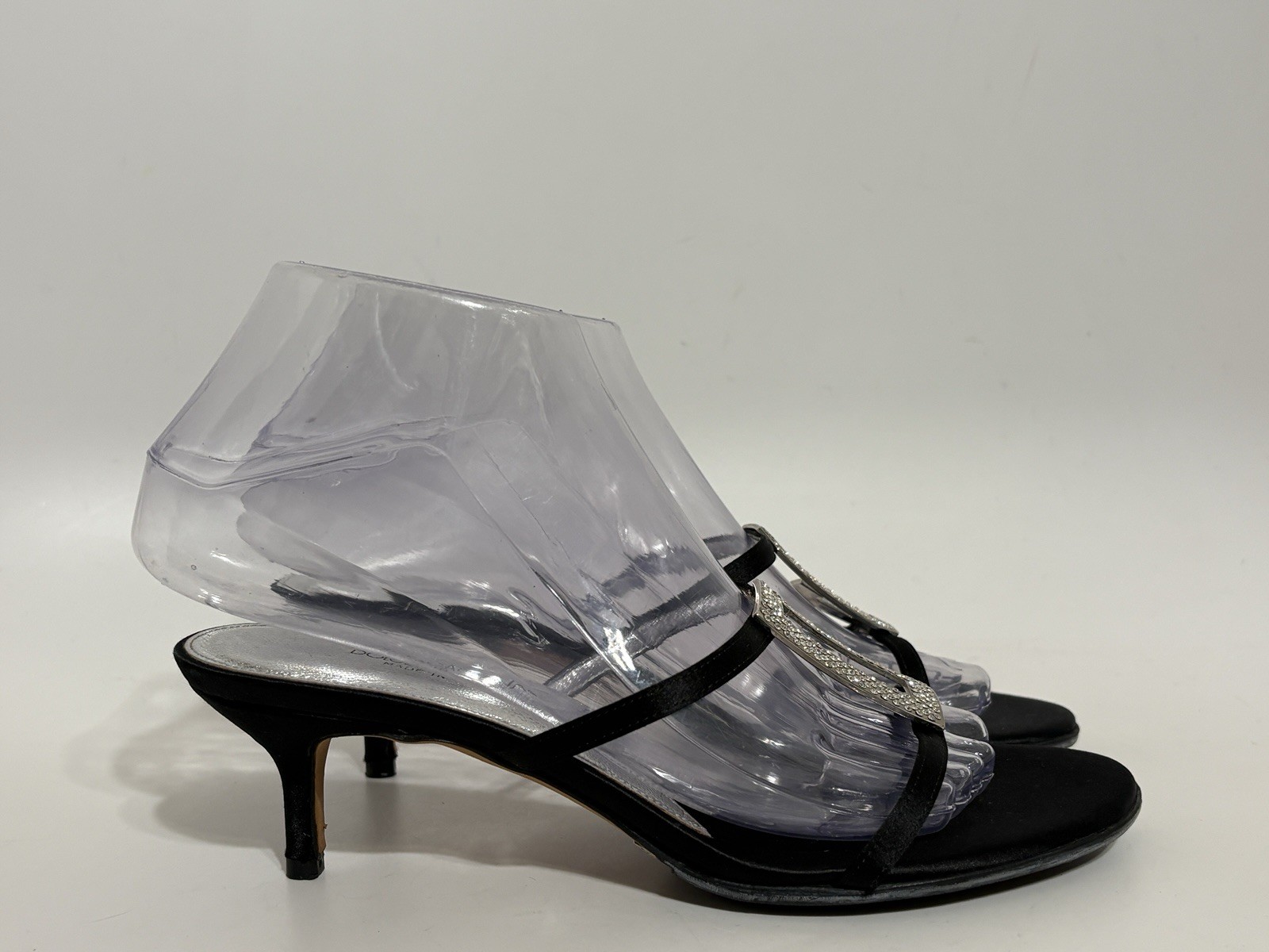 Vtg Dolce & Gabbana Black Satin Crystal Logo Sandal Heels 36