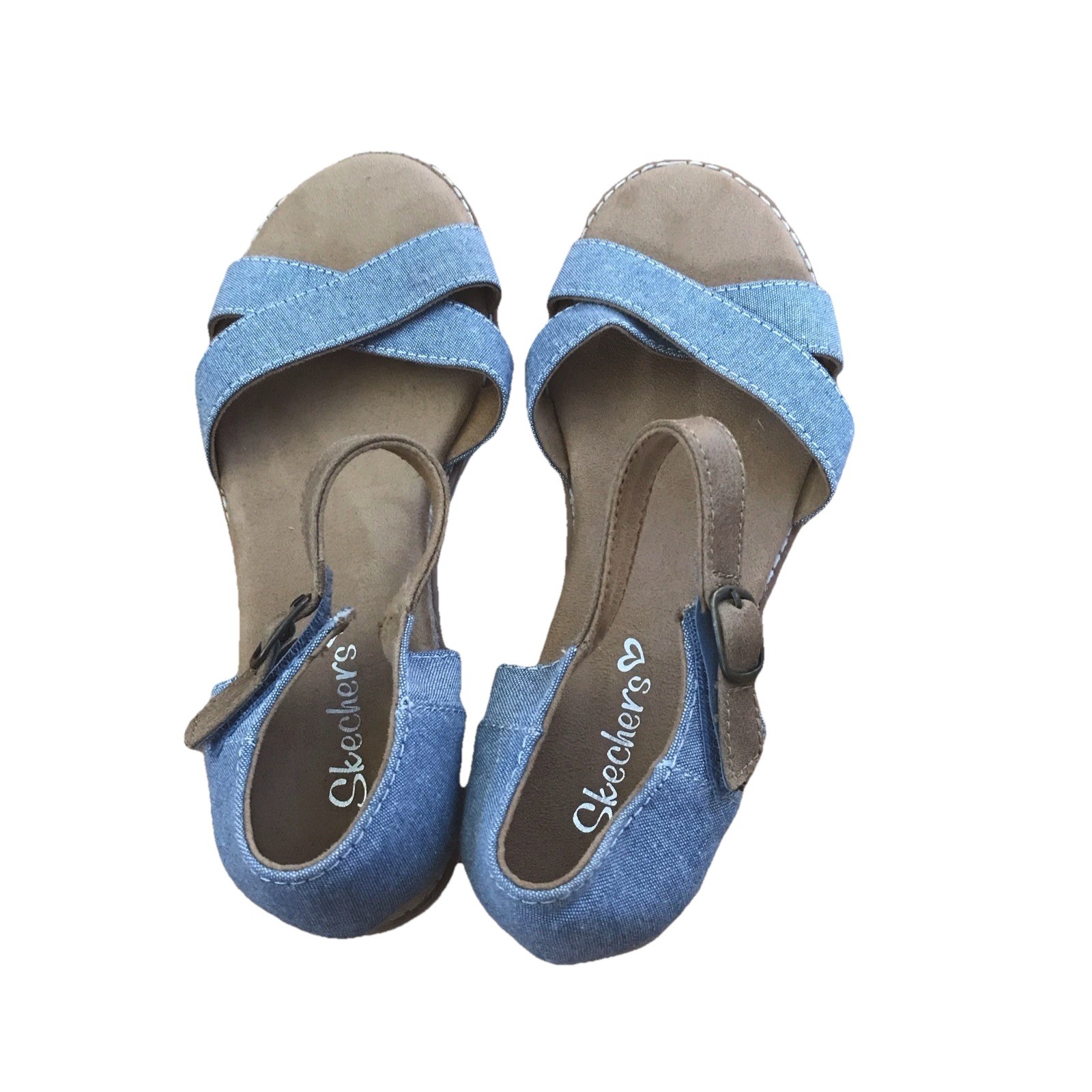 Skechers Blue Brown White Straps Adjustable Sandals Womans US 5 *See Description