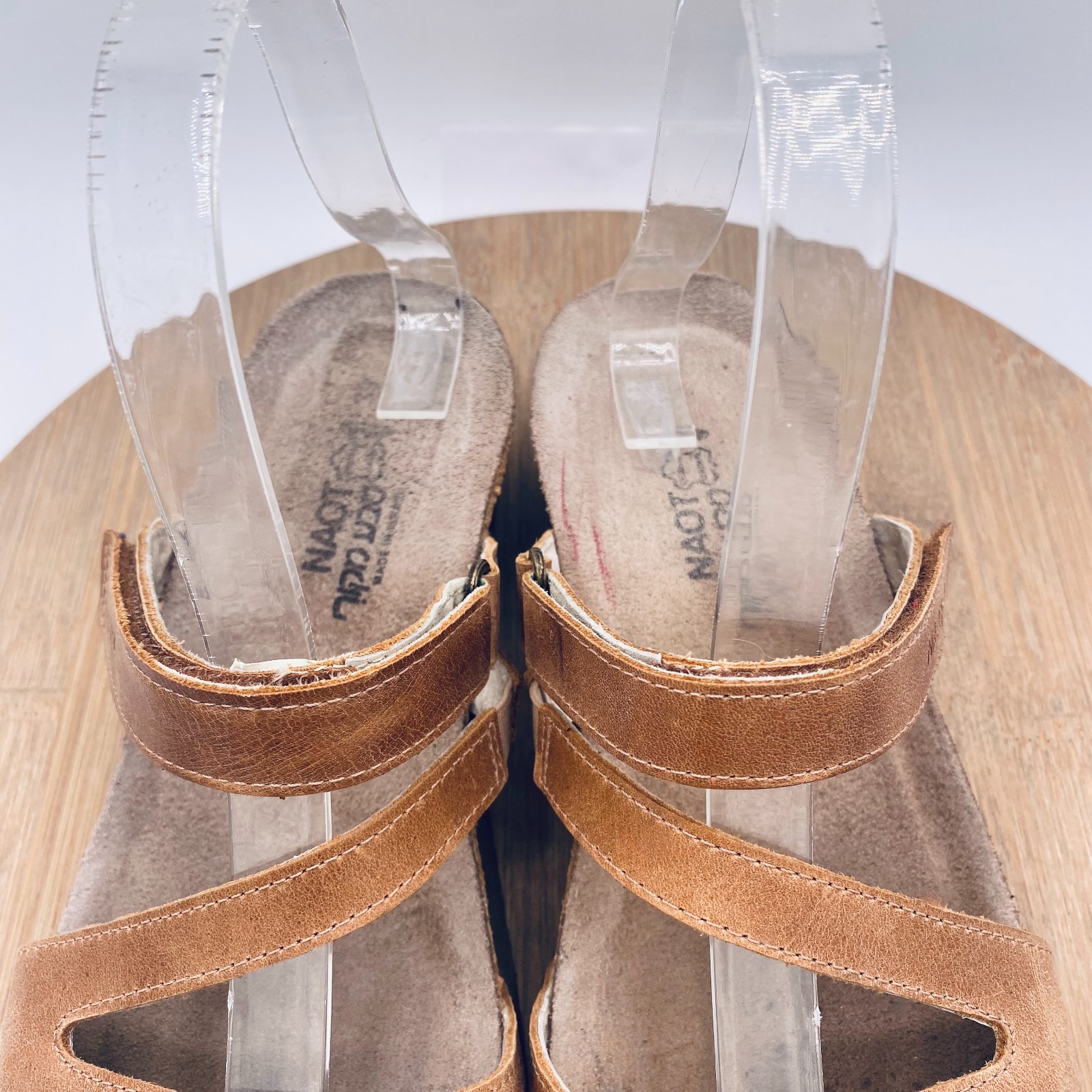 Naot Sandals Womens 8 39 Beige Leather Strappy Gabriela Slides Cork Peep