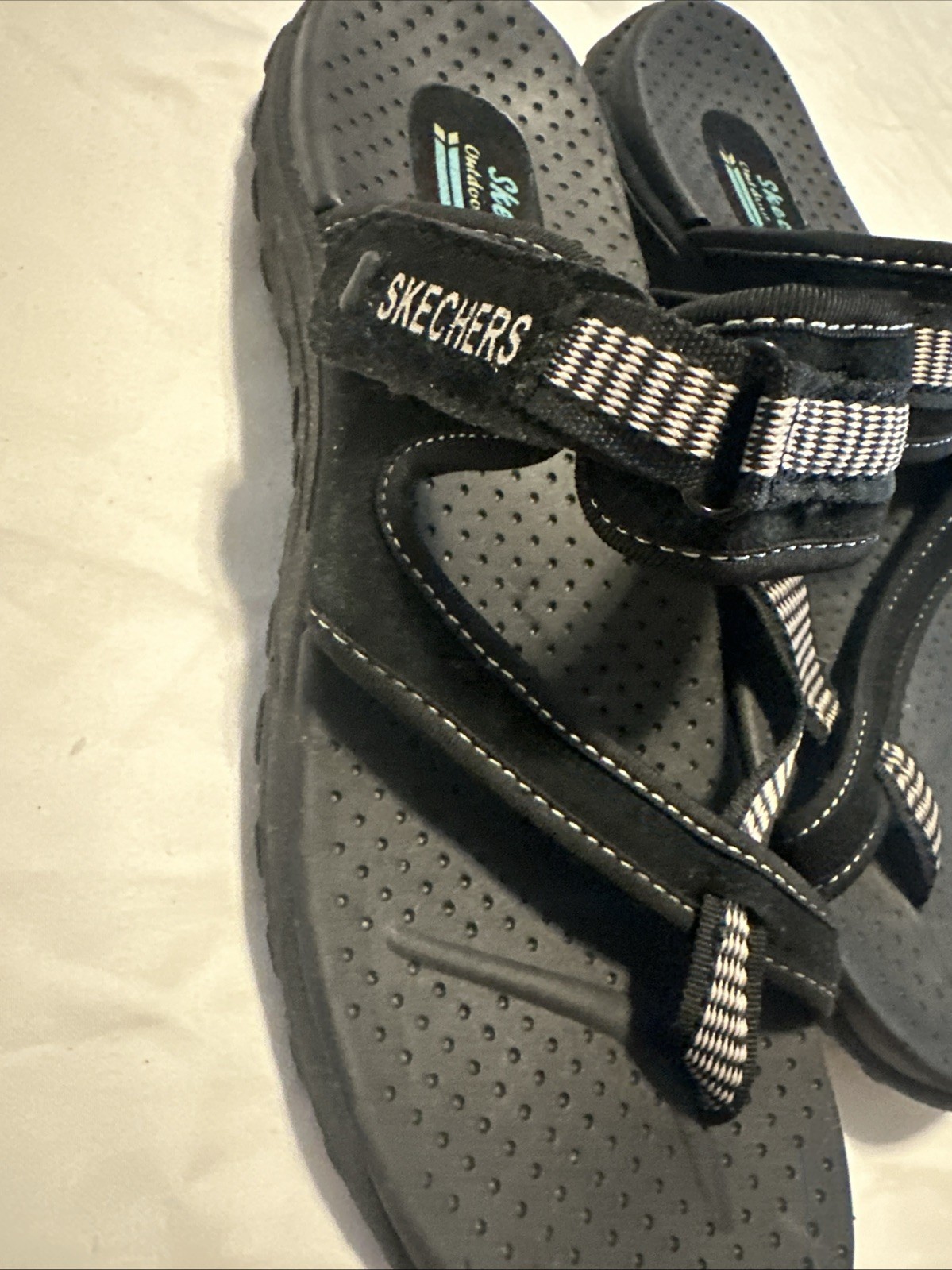 Sketchers Outdoor Women’s Strappy Sandals Black White Size 9 Leather/Textile