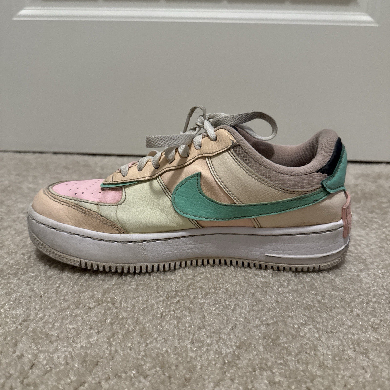 Nike Air Force 1 Shadow Multicolor Beige Pink Green Leather Low Top Sneakers
