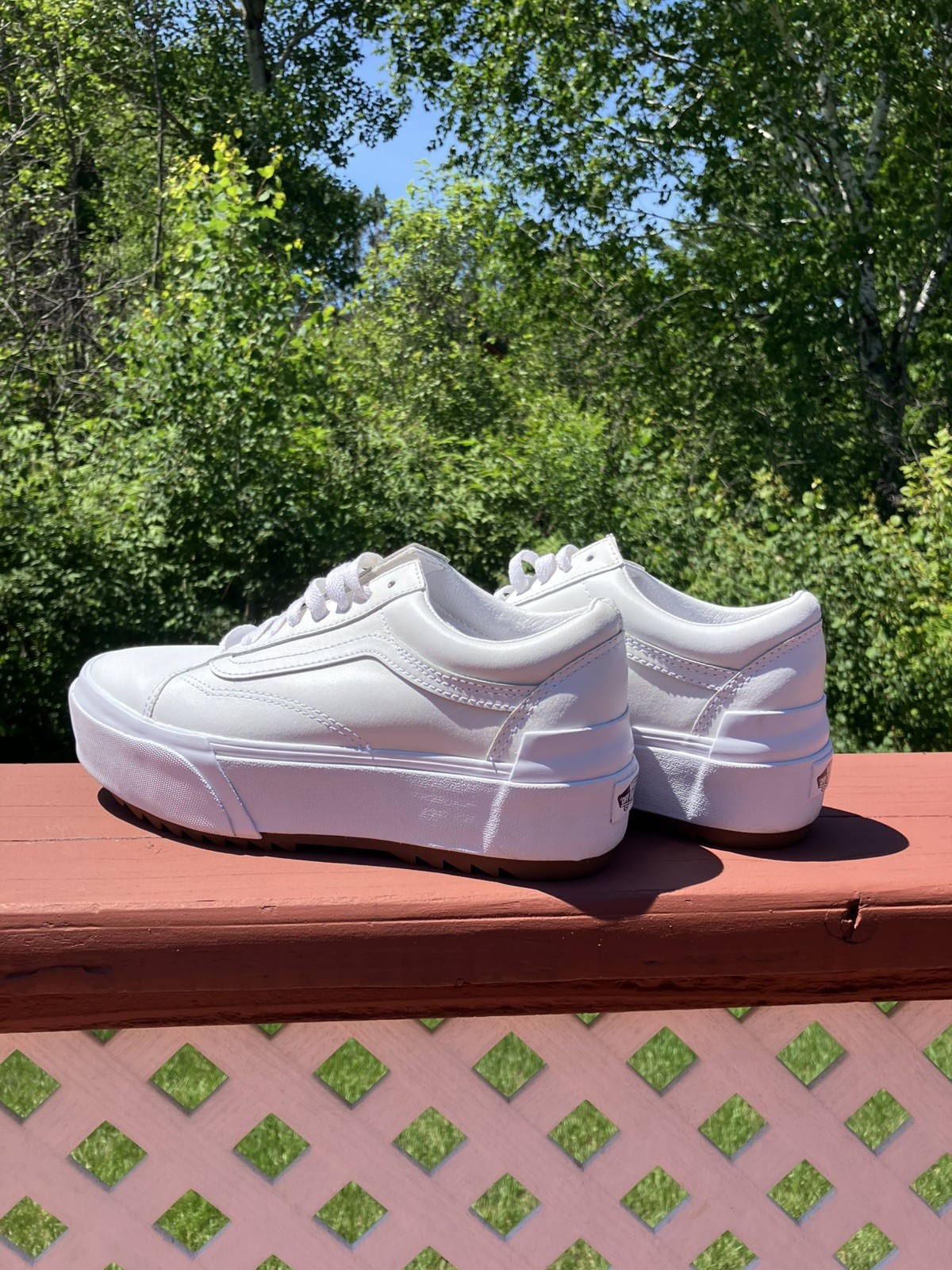 Vans Old Skool Stacked White Leather Platform Sneakers Women’s 8.5 / Men’s 7