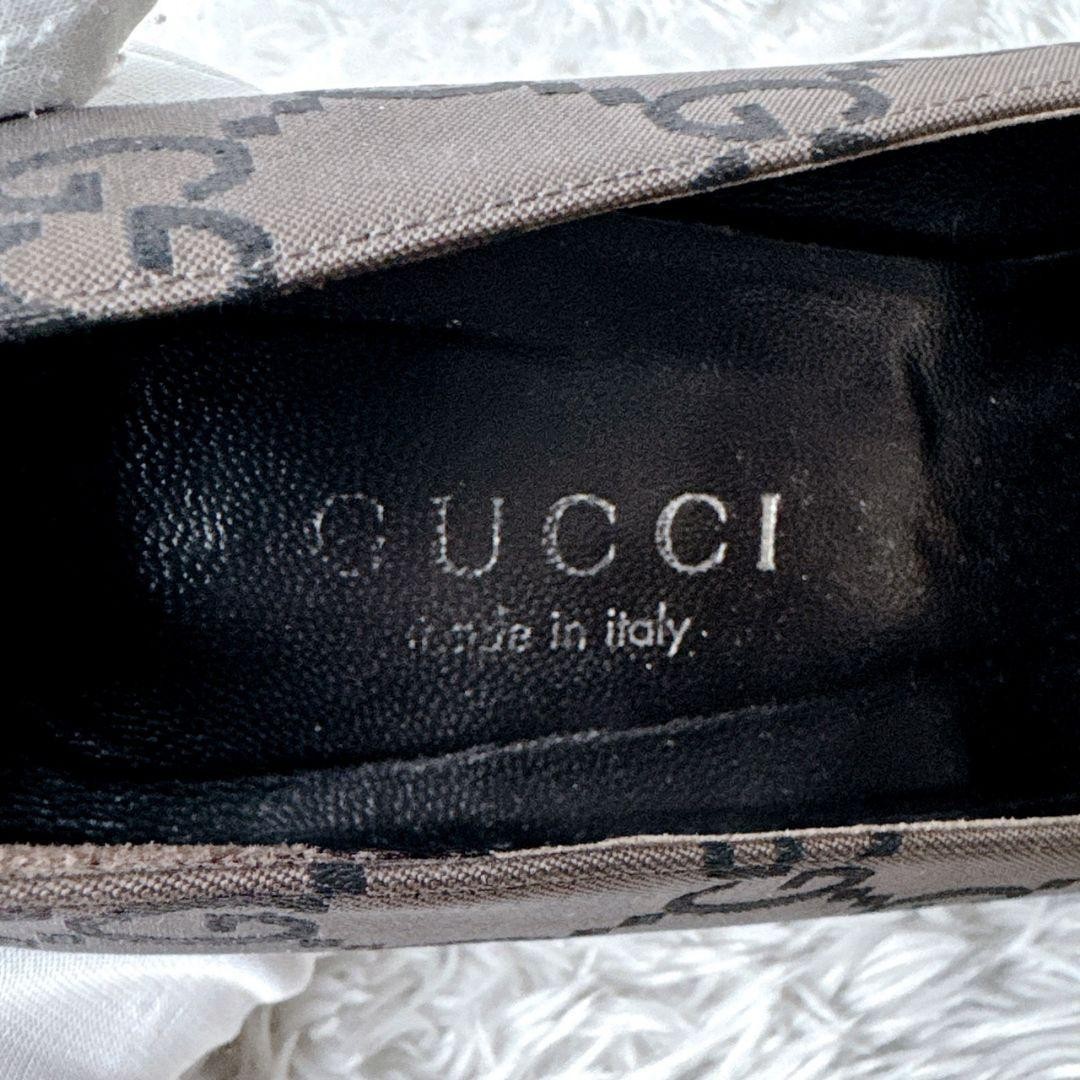 Rare GUCCI GG Pattern Brown Square Toe Heels Shoes 35.5 C 22.5cm US 5.5