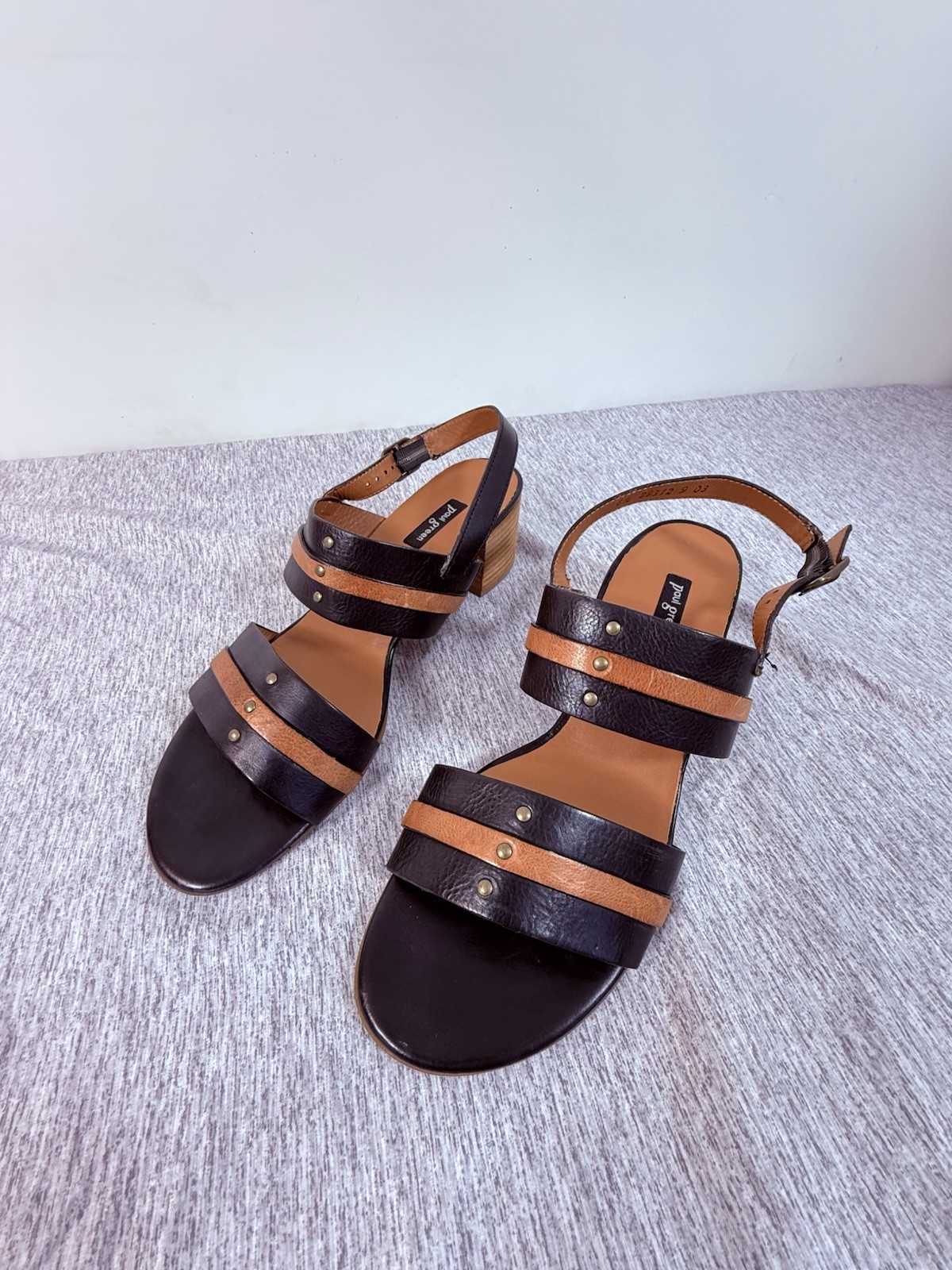 Paul Green Vicky Slingback Sandal Black & Brown Cuoio Leather Block Heel 6.5