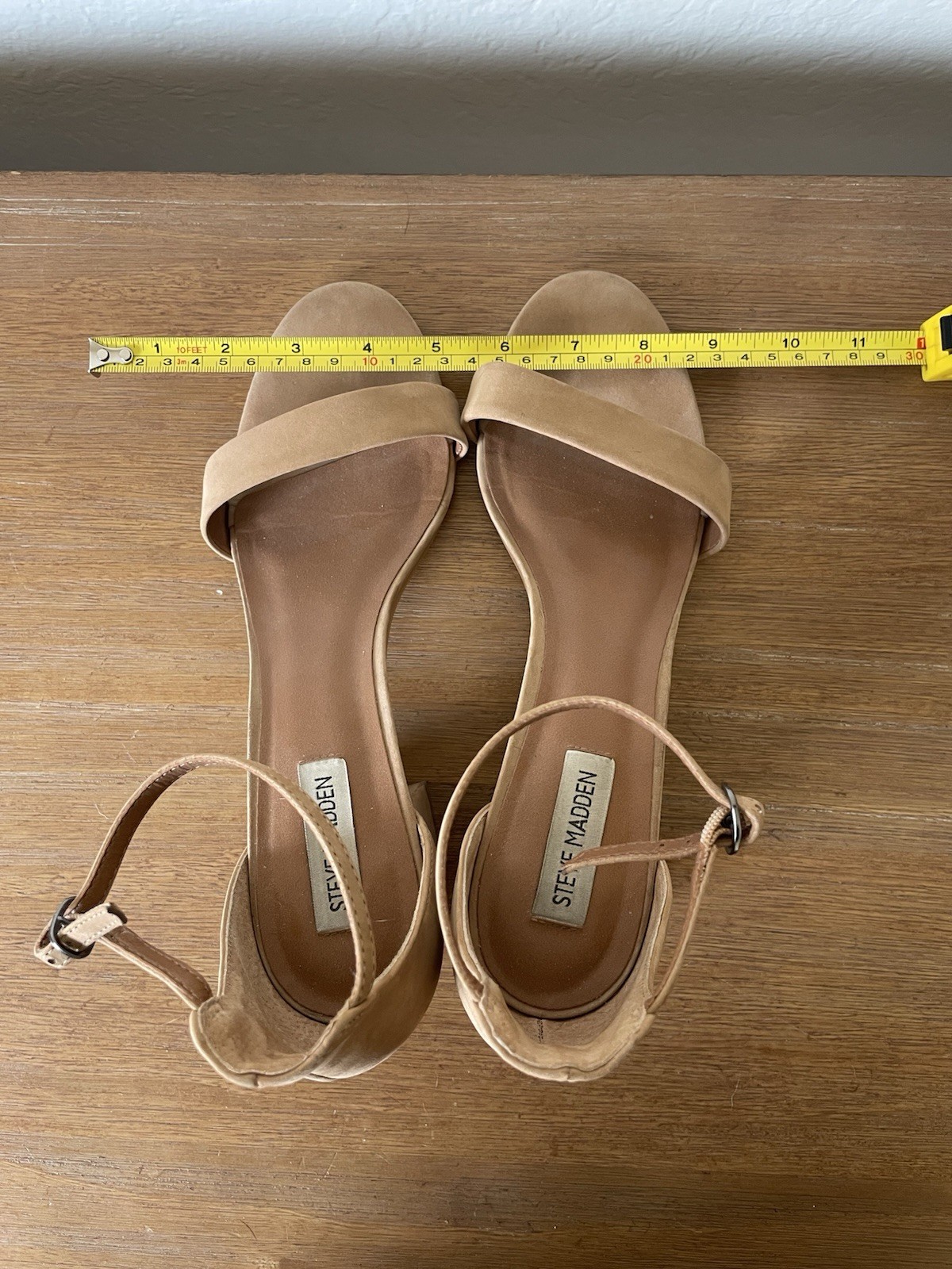 Steve Madden Beige Suede Ankle Strap Block Heel Open Toe Sandals 10