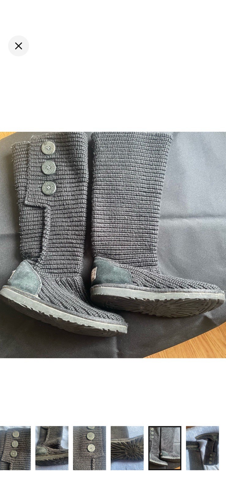 UGG Women’s US 7 Gray Knit Knee High Boots Button Closure Rubber Outsole