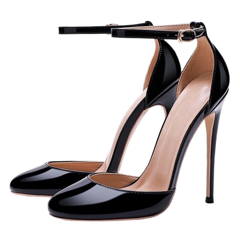 Women’s Dress Formal Shiny Leather Ankle Strap High Stiletto Heel Pumps Shoes