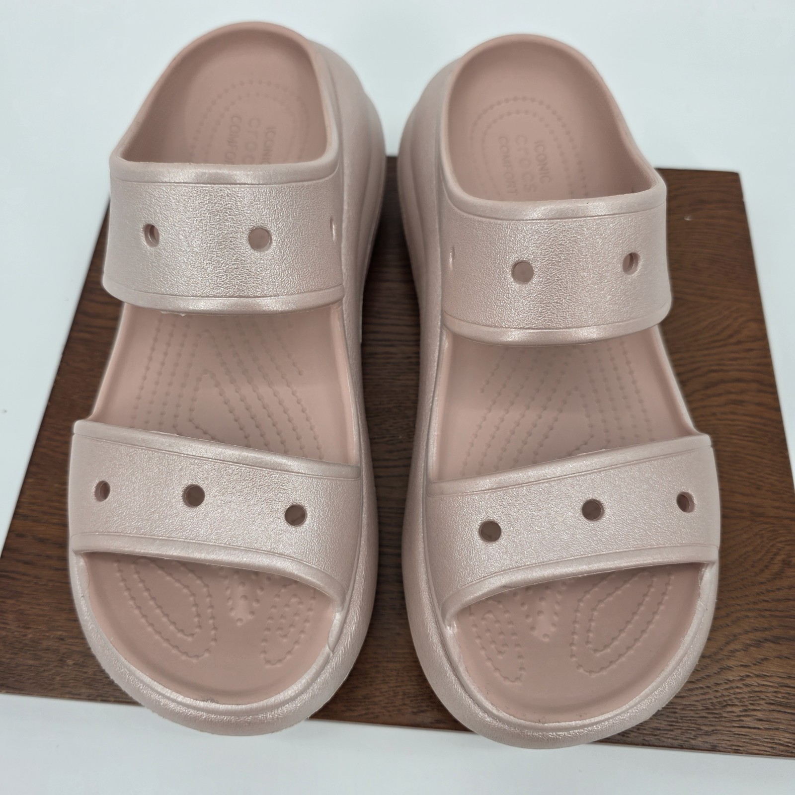 Crocs Mega Crush Sandal Pale Pink Shimmer Platform Slide W11 M9
