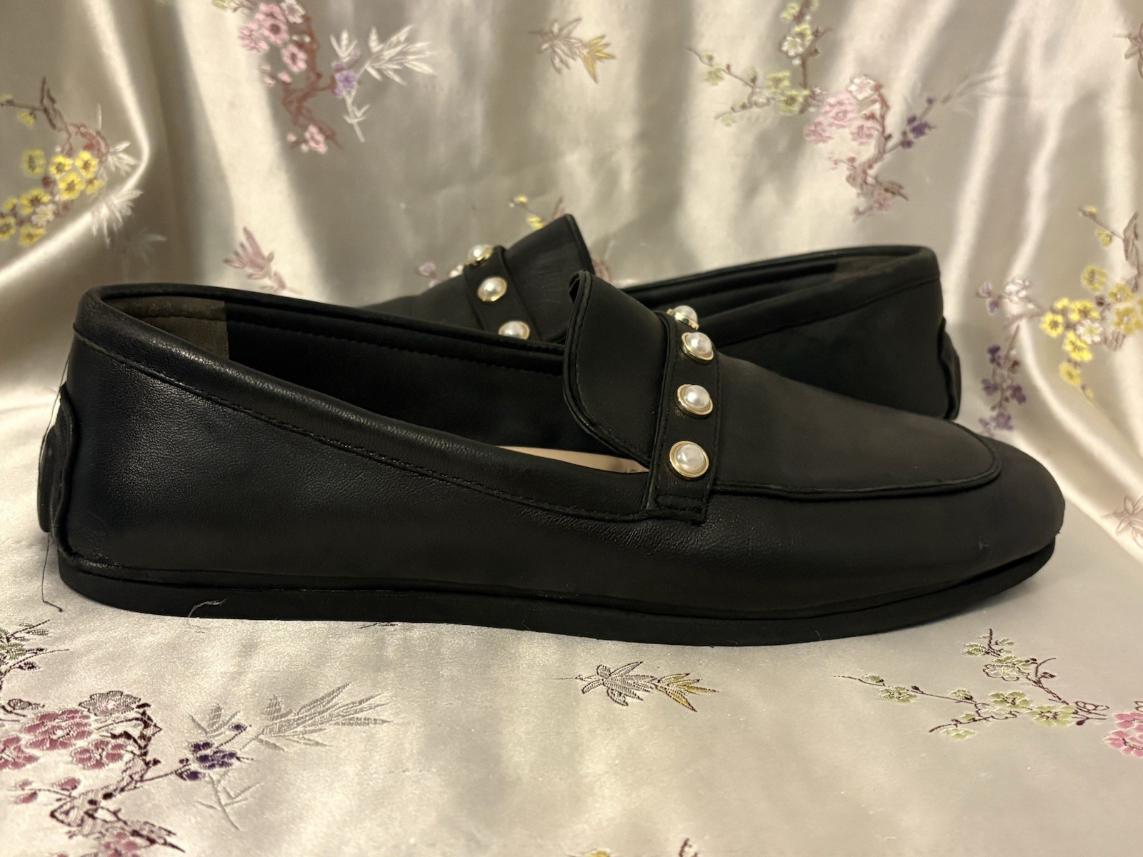 Stuart Weitzman Loafer Black Pearl Leather Loafers EU39 US8.5