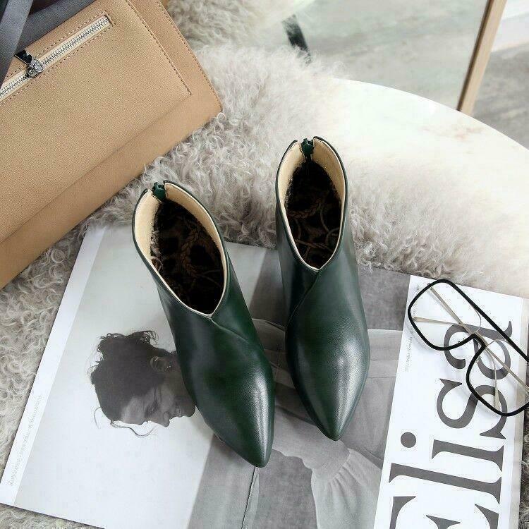 Womens High Heels Ankle Boots Back Zipper Faux Leather Dress Casual Party Shoes