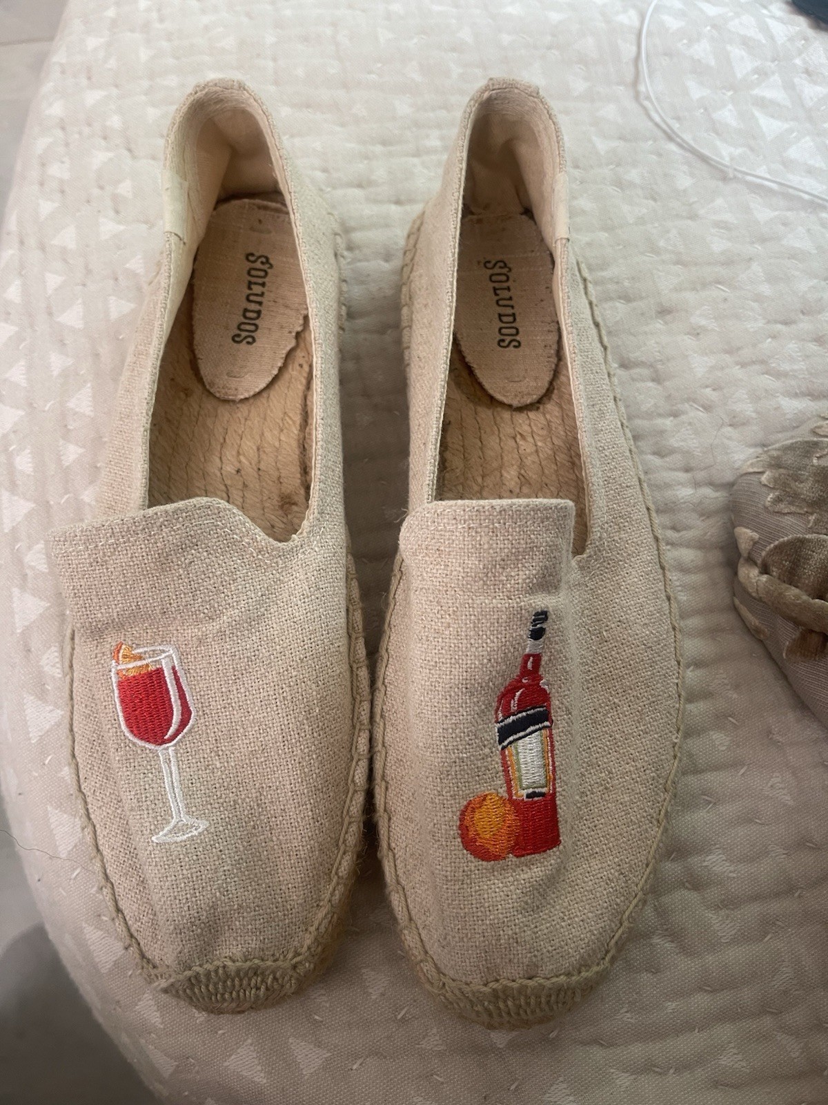 Soludos Aperol Spritz Platform Espadrille Smoking Slipper Embroidered US 10