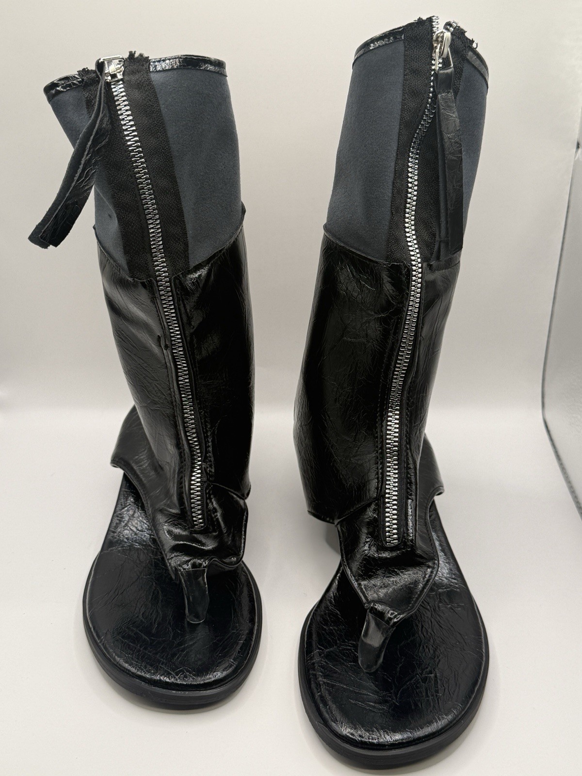 Gladiator Thong Sandal Boots Zip Front Women’s Black EU 41 US 10 Mid Calf Goth