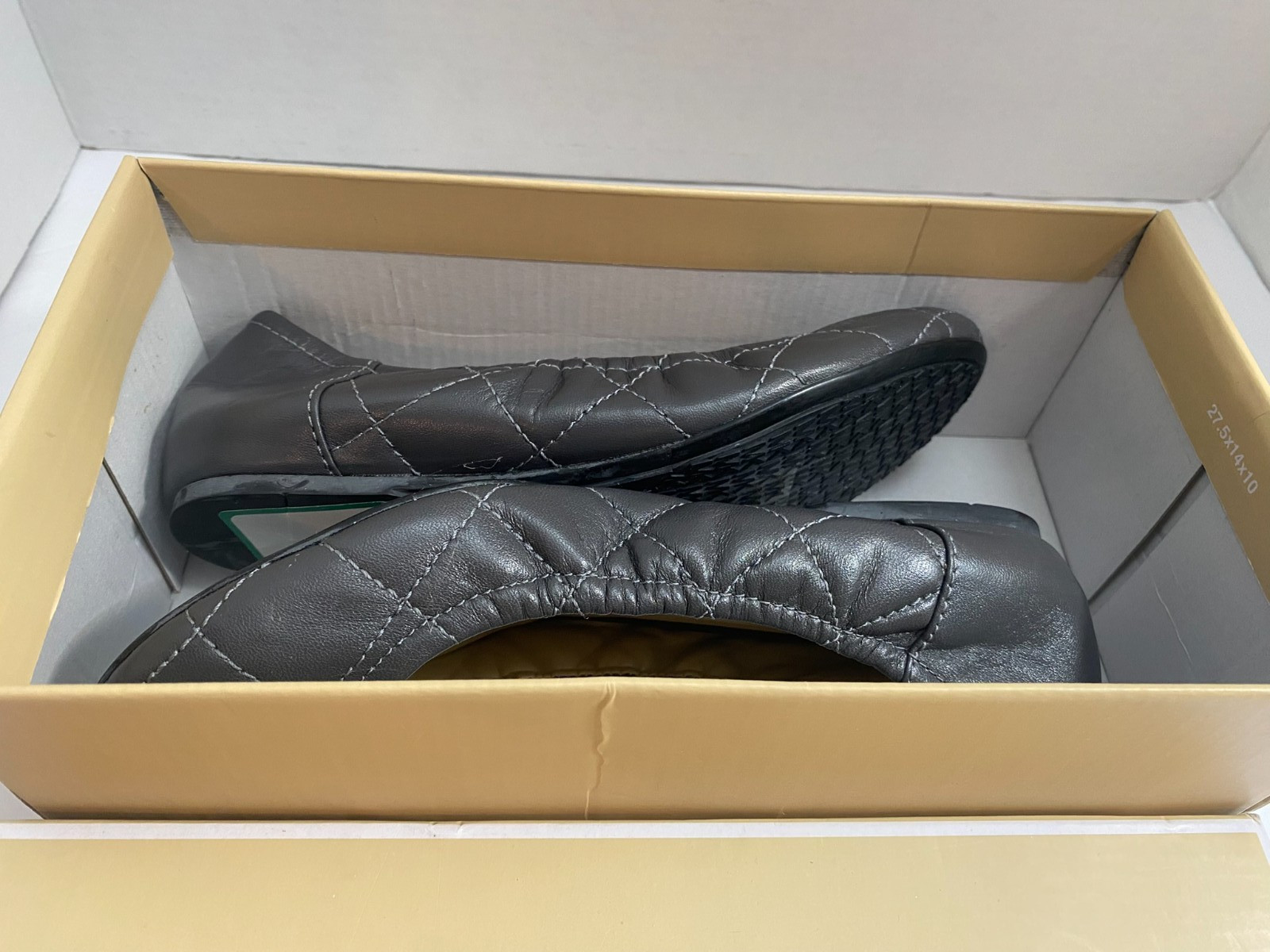 Michael Kors Fulton Quilted Ballet Flats Dark Gray Leather Silver MK Logo 6M-New