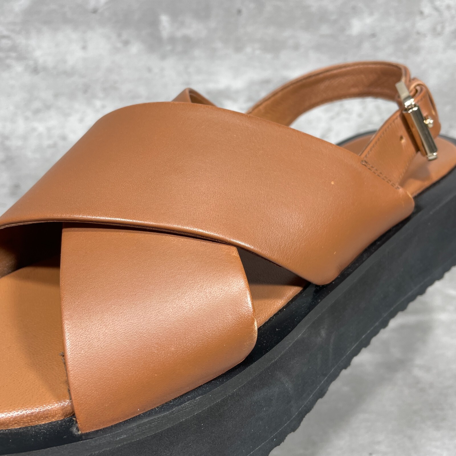 Maeve The Chrissy Brown Leather Platform Sandals Ankle Strap Open Toe US 9-9.5