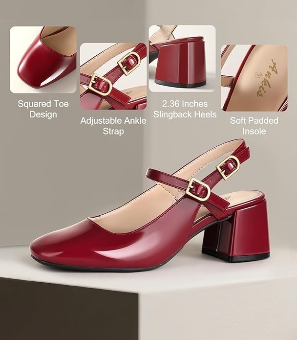ANKIS BURGUNDY PATENT CLOSED TOE PUMPS SHOES SIZE 7 SQUARE TOE 2.75″ HEEL EUC