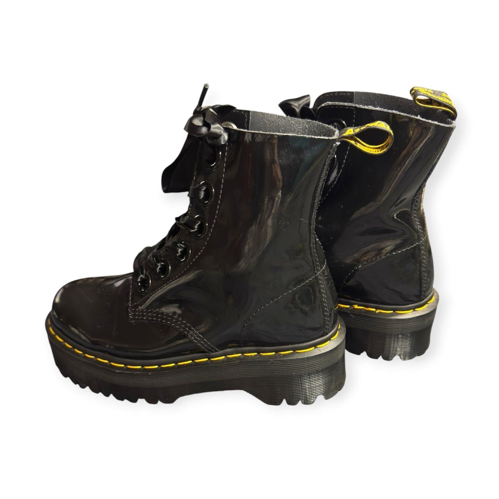 Doc Martens Molly Platform Boots Womens Size 8 Black Patent Leather Chunky Lace