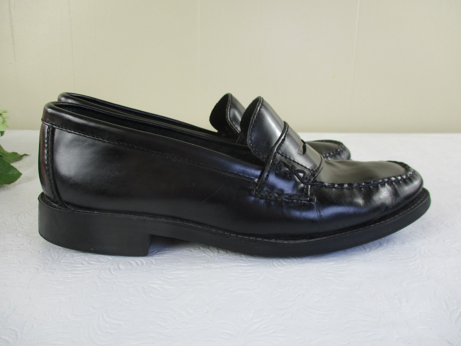 GH Bass Weejuns 7W Katherine II Penny Loafers Black Leather Shoes made Brazil
