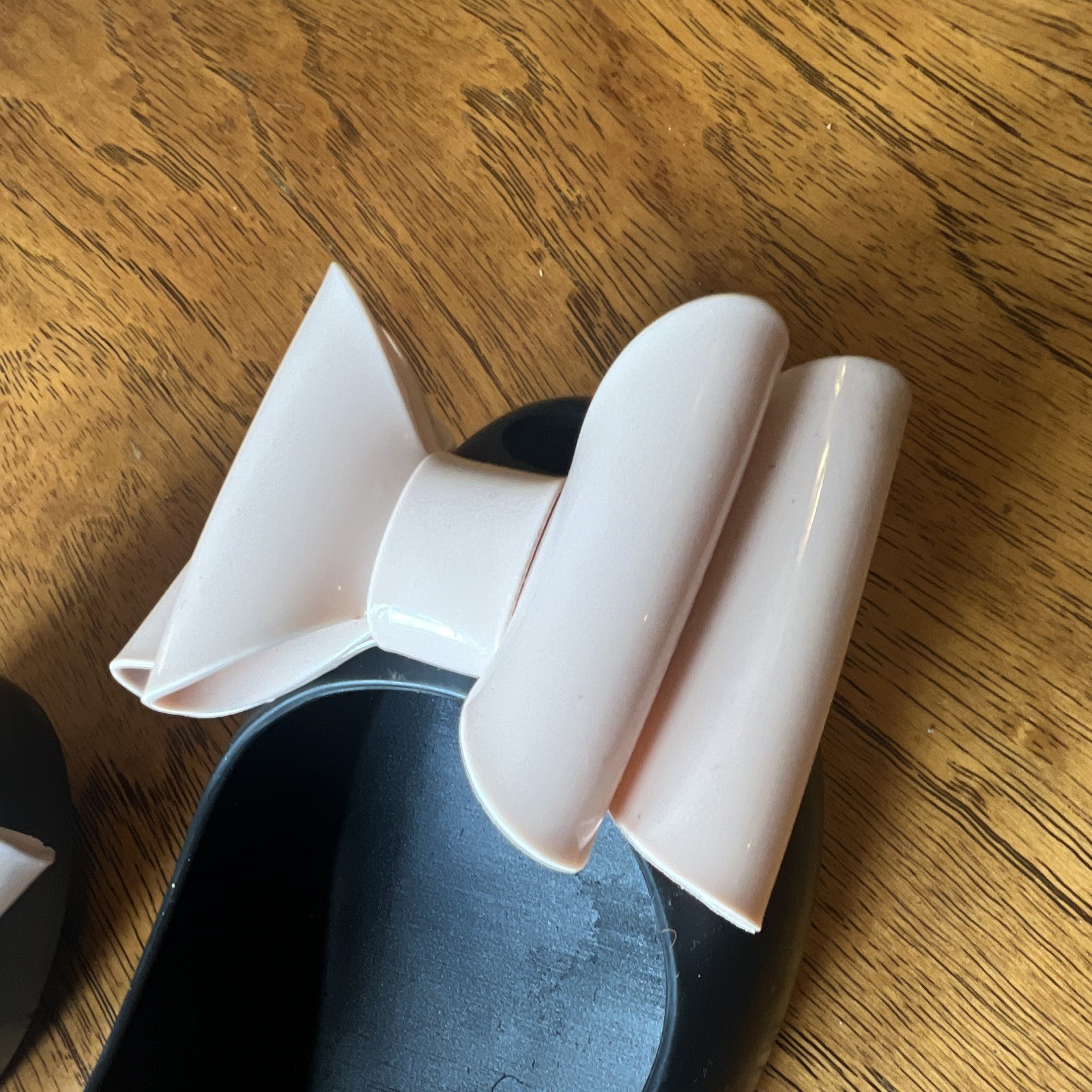 Melissa Ultragirl Classy Black Jelly Flats Pink Bow Peep Toe Shoes Size 5, 35EUR