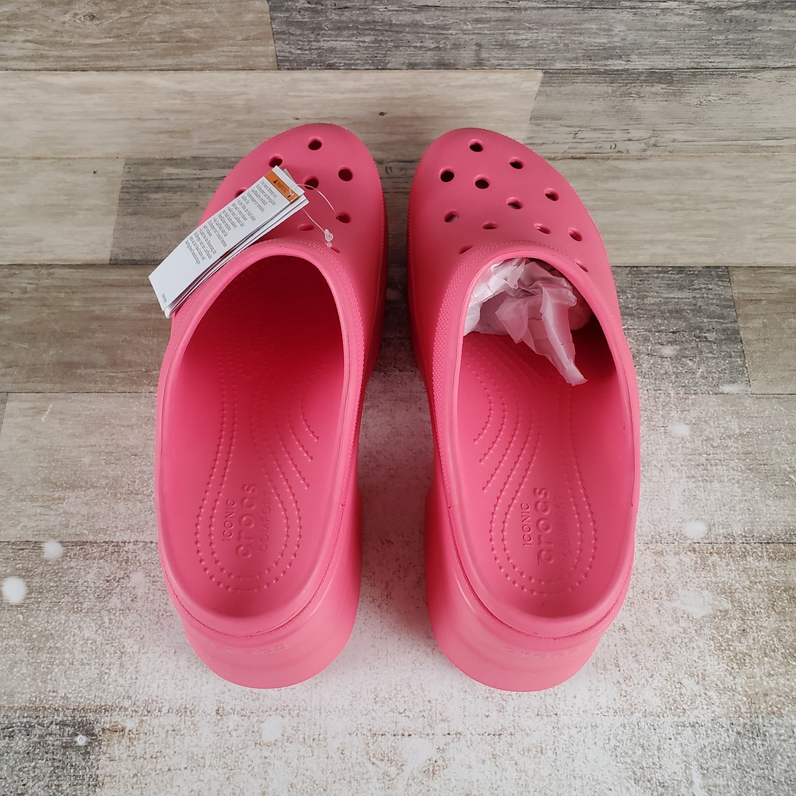 Crocs Siren Clogs Sz 11 Hyper Pink Rubber Platform Slip On Block Heel