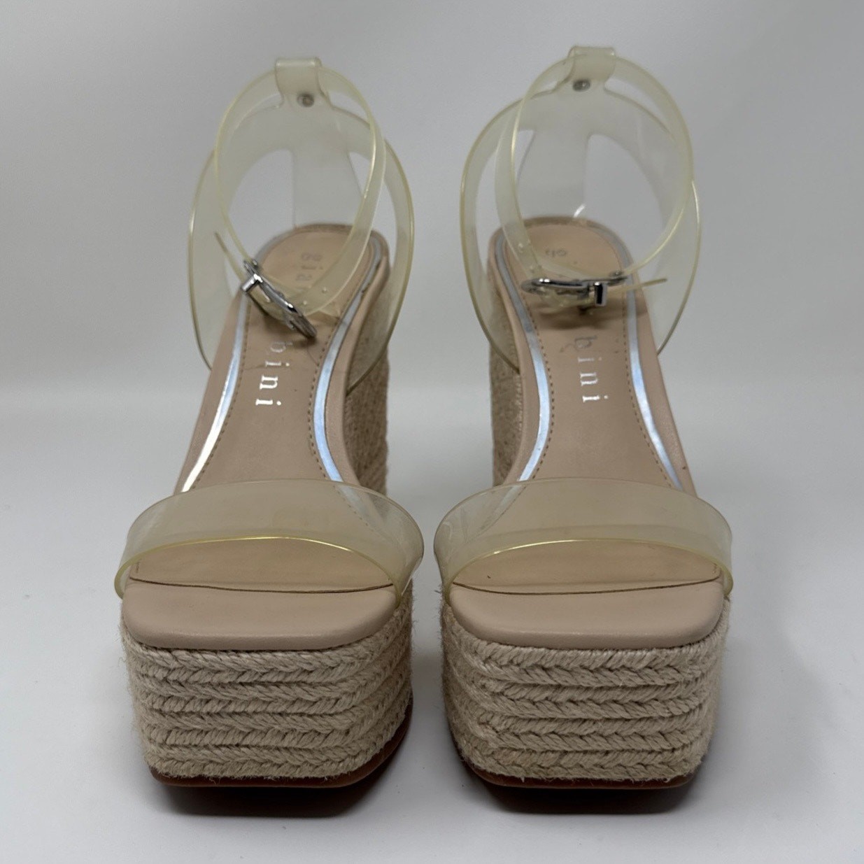 Gianni Bini Espadrille Platform Wedge Sandals Women 6 Nude Clear PVC Ankle Strap