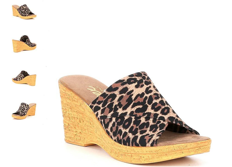Onex Christina Brown Leopard Elastic Cork Wedge Sandal Women’s sizes 5-11/NEW!!!