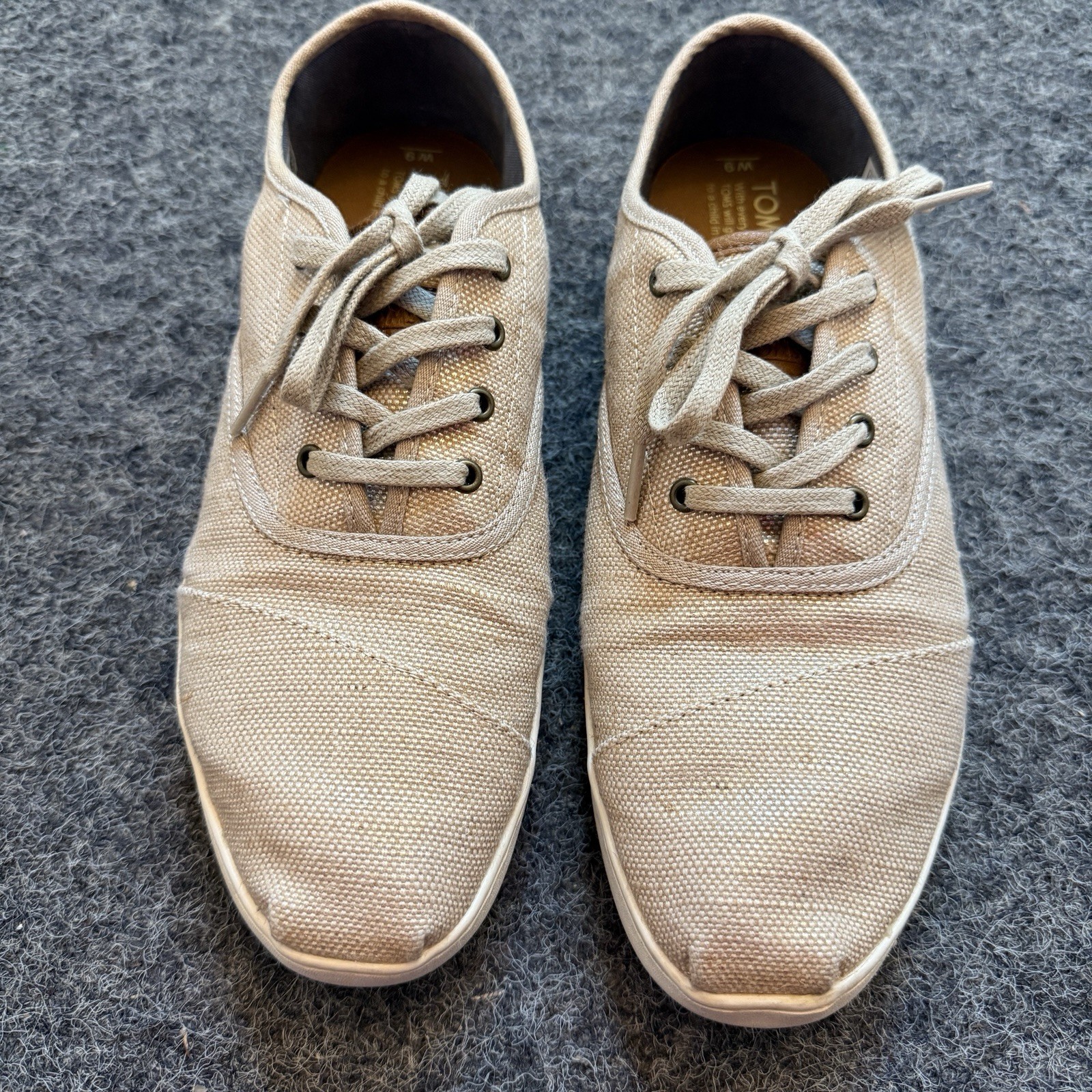 TOMS Del Rey Casual Sneaker Tan w Gold Sheen Leather Heels Women’s Sz 9