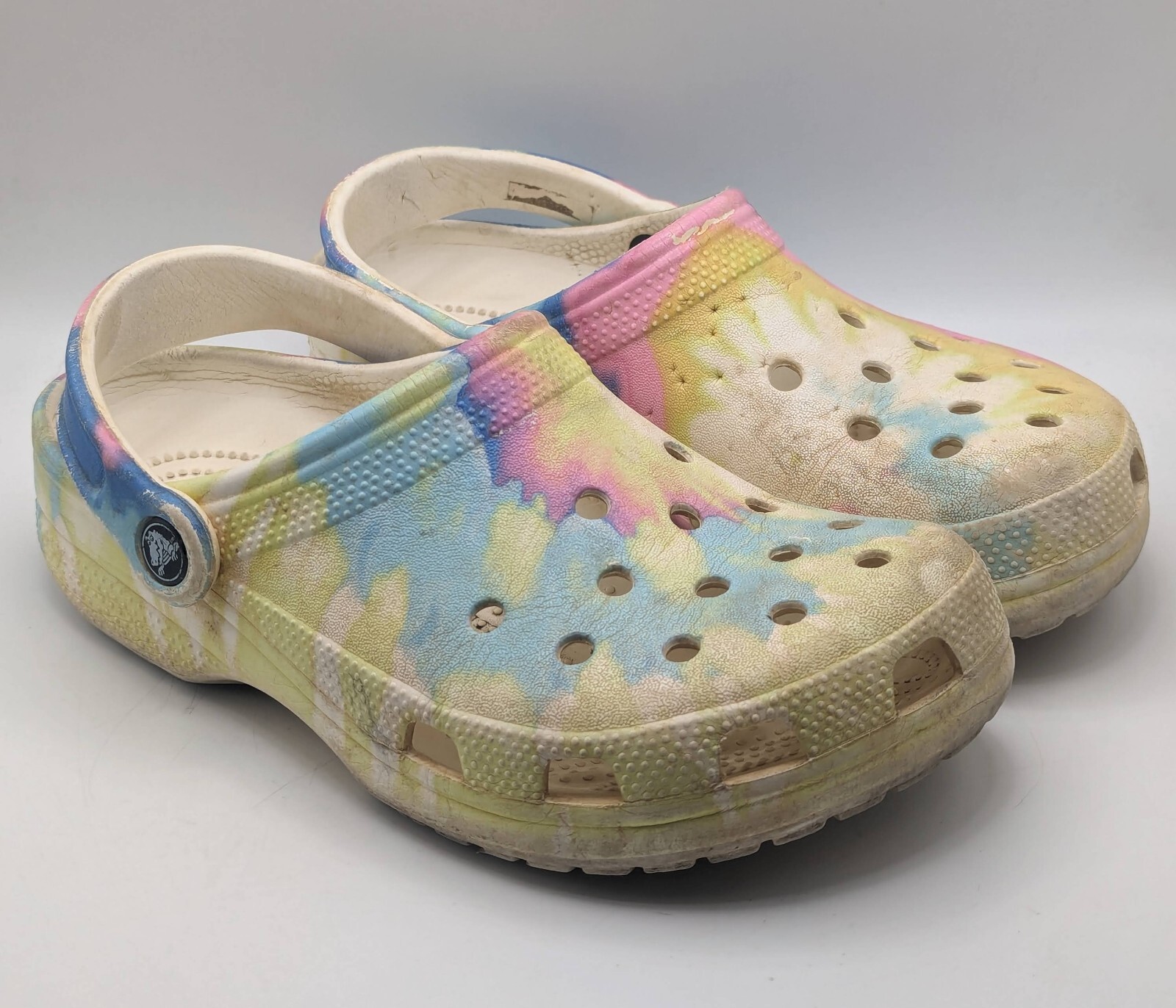 Crocs Clogs Womens 7 Mens 5 Tie Dye Pastel Rainbow Slip On Shoes Sandals Comfort