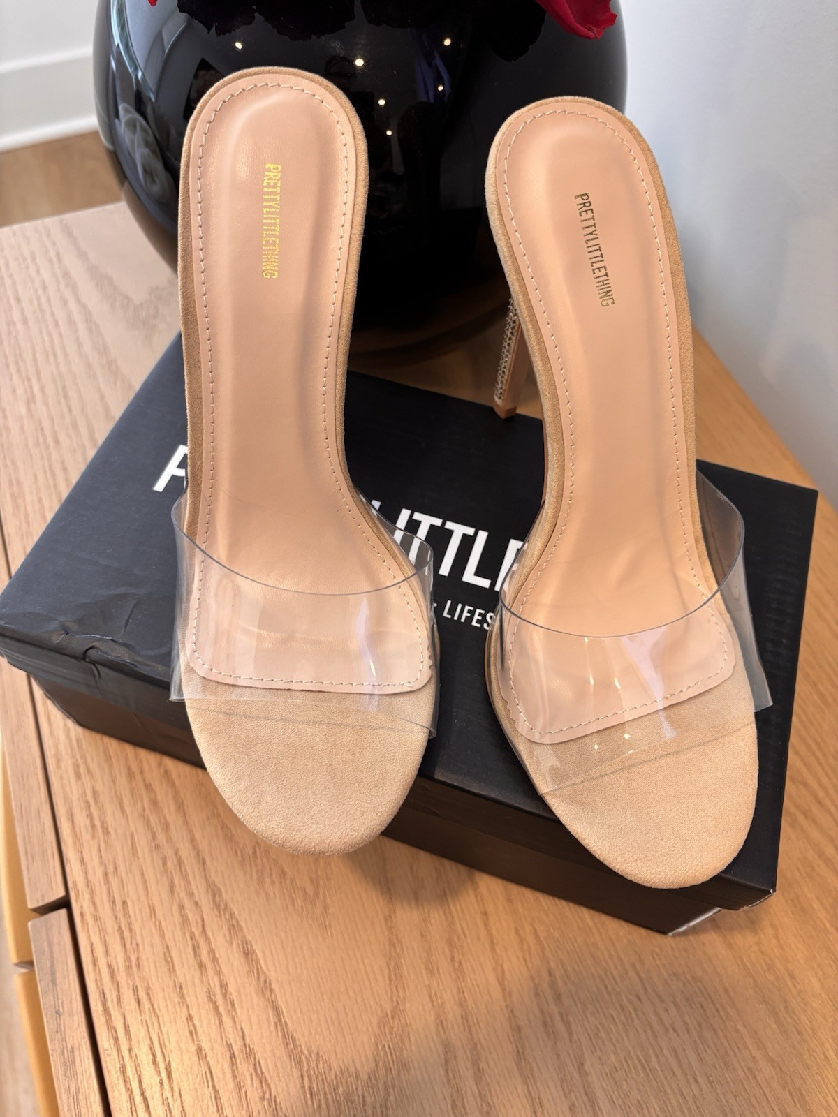 Nude Clear Round Toe With Rhinestone Open Round Toe Mules Size 6/36 New In Box
