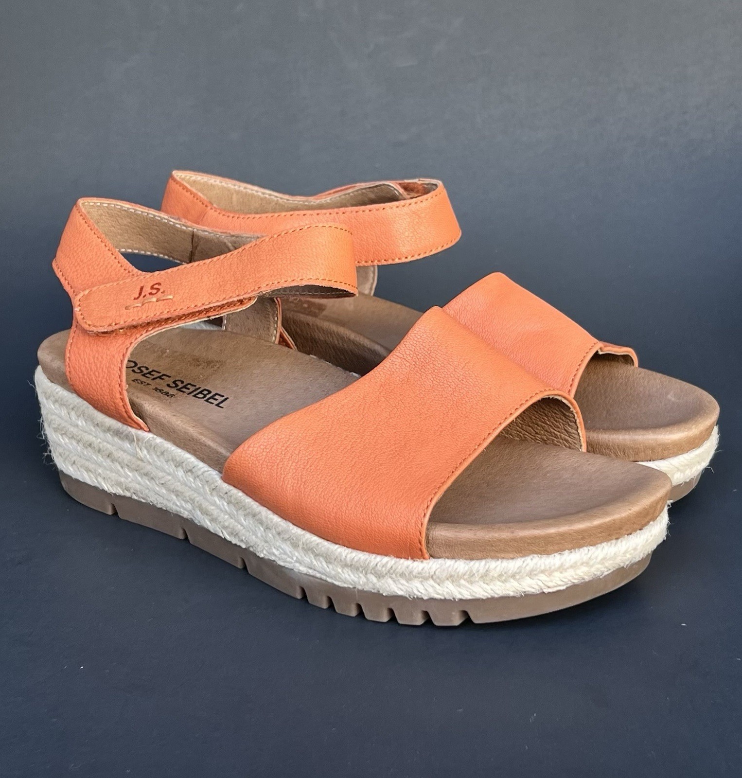 Josef Seibel Miranda Spadrile Wedge Leather Sandals Papaya Women’s Size 8 US