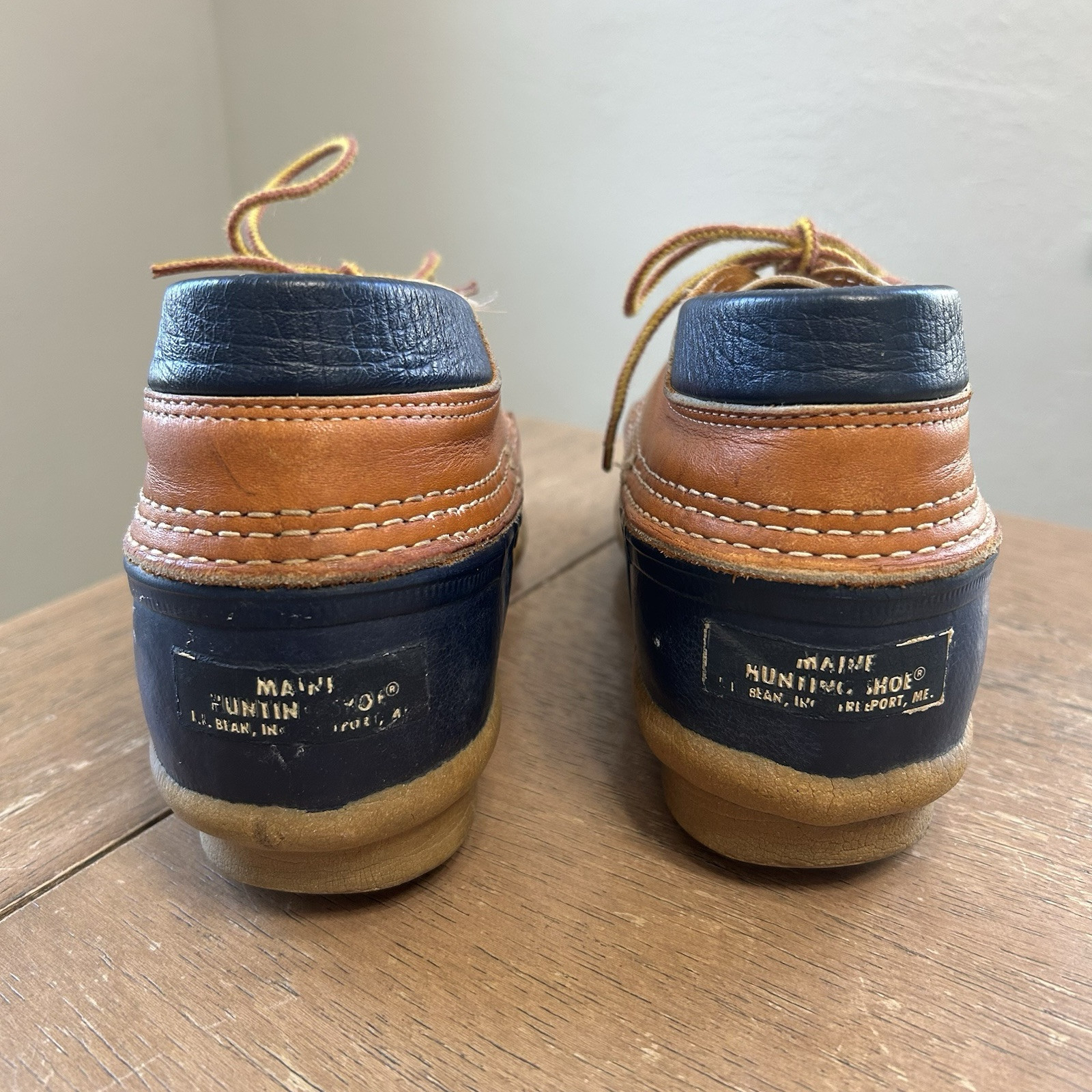 VTG LL Bean Boots Rubber Gumshoes Women’s 6M Duck Boot Tan Leather Unlined