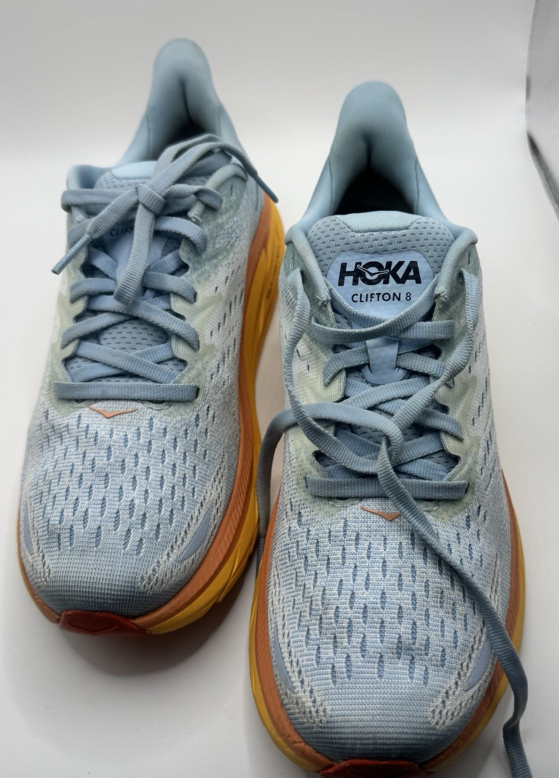 HOKA Clifton 8 Women’s Running Shoes L. Blue Orange Yellow Sneakers Size 7B US