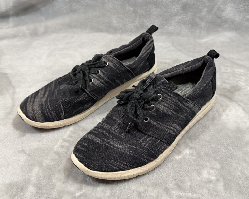 TOMS Del Rey Womens 6.5 Sneakers Black Gray Ikat Canvas Casual Shoes
