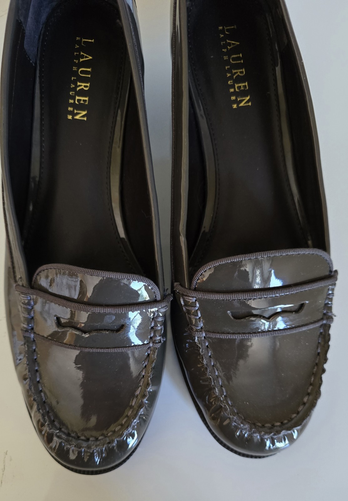 Lauren Ralph Lauren Penny Loafers Brown Gray Patent Leather Women’s 9