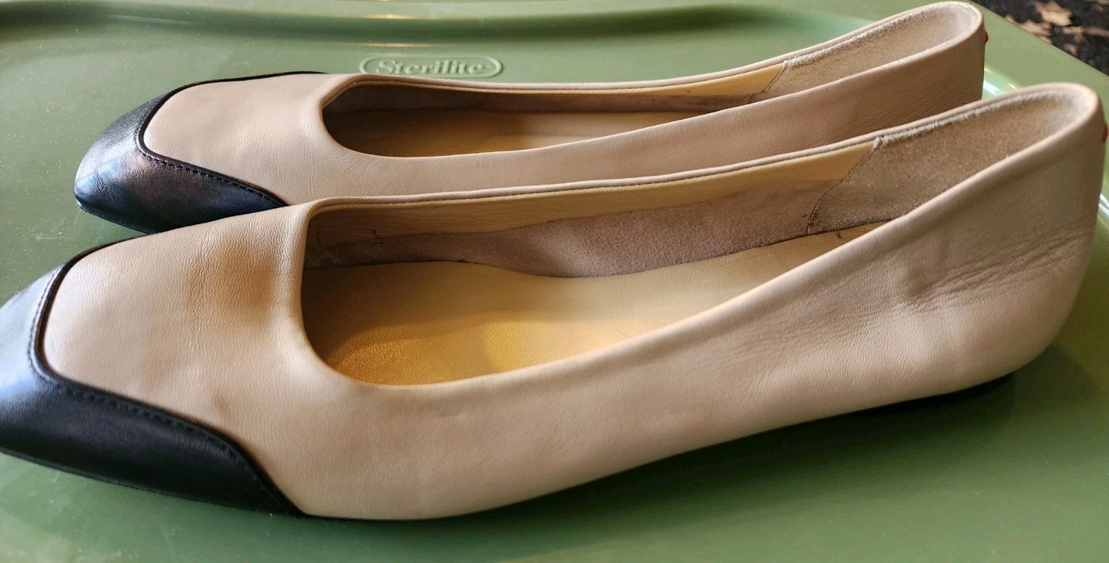 Aeyde IRIS Colorblock Neutral Napa Leather Ballet Flat Shoes Sz EU 39.5 US 9.5