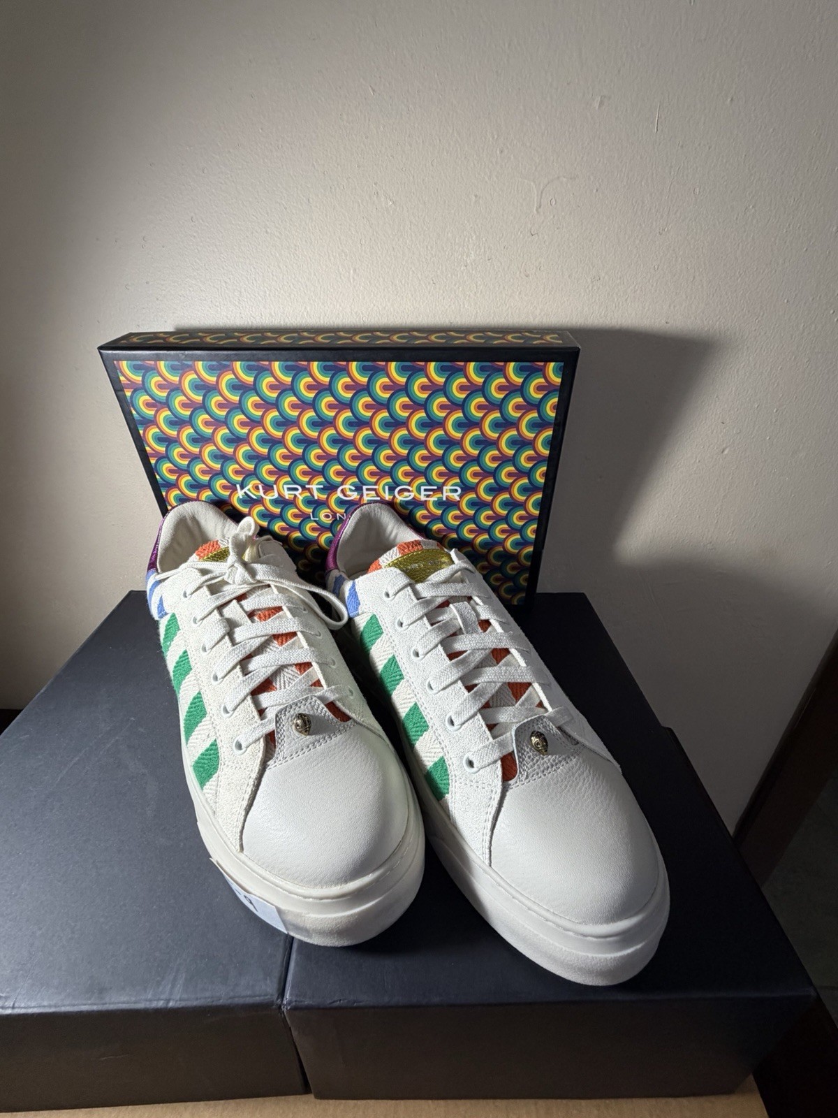 Kurt Geiger London women’s Lace-Up Low-Top Sneakers Striped Colorblock US 9