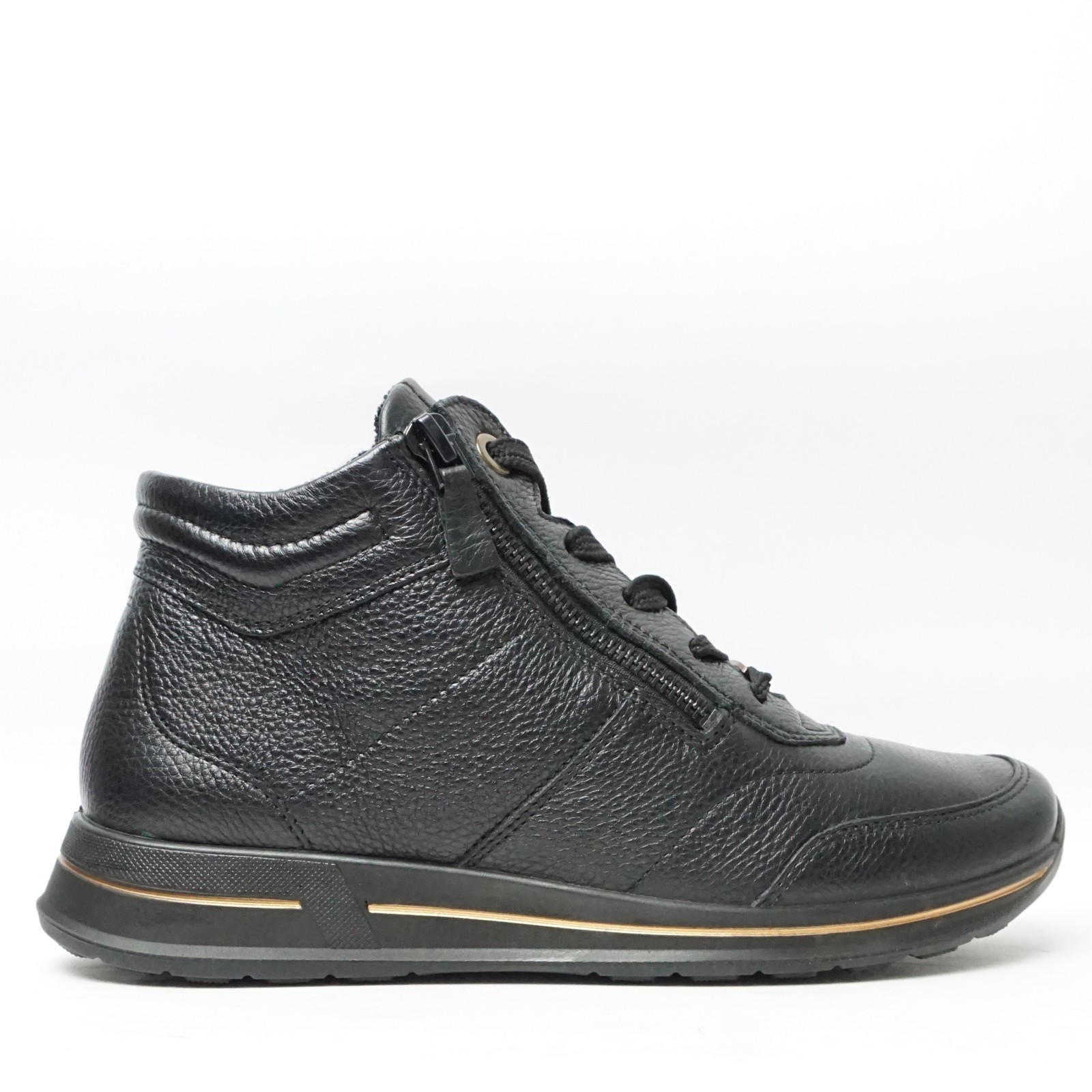 ARA WOMAN SNEAKER IN DEER LEATHER WITH STRAPS, REMOVABLE FOOT ZIPPER BLACK