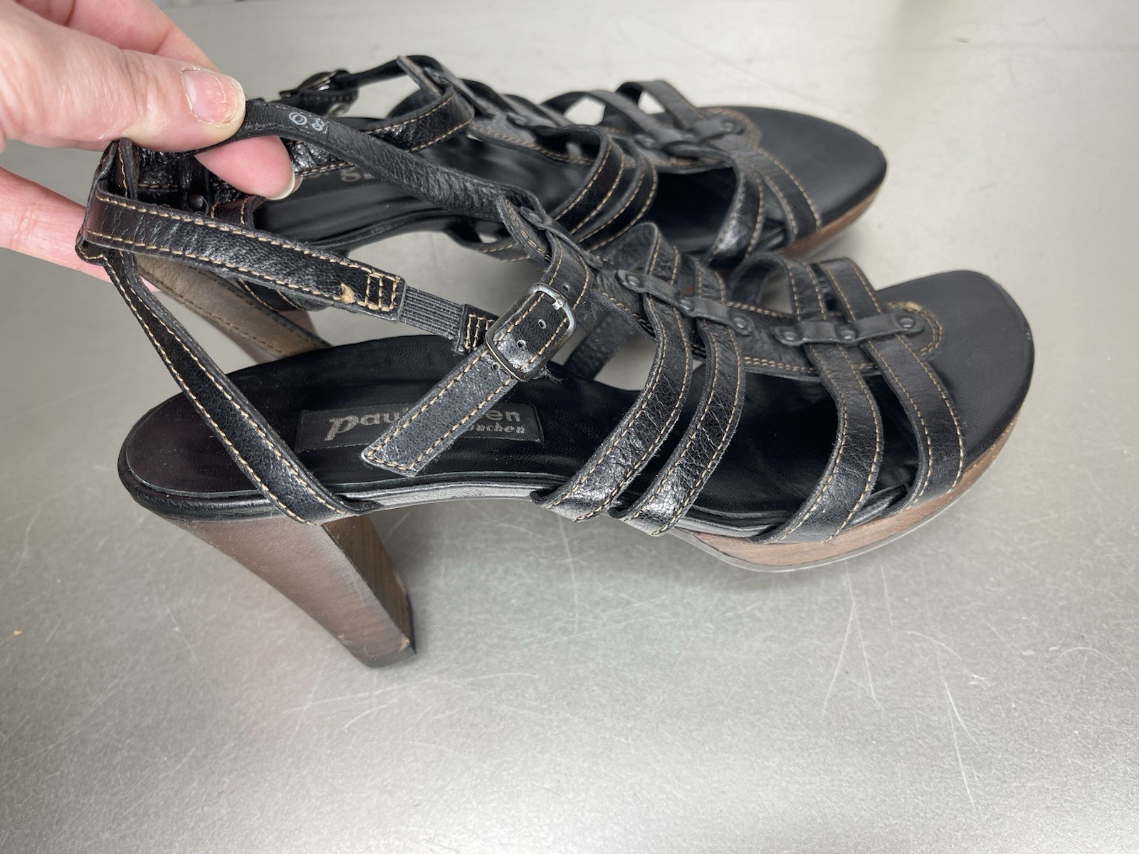 Paul Green Shoes Womens Brown Black Leather Strappy Heels UK 4.5 Size US 7