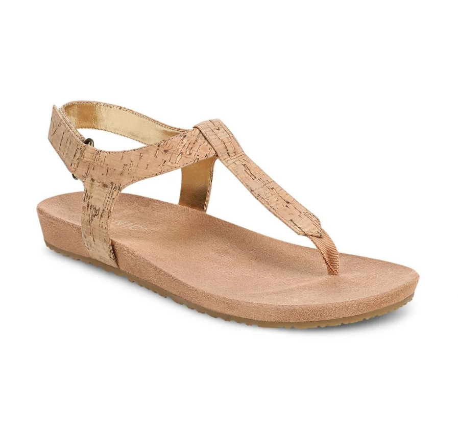 VIONIC Palisades Toe Post Ankle Strap Sandal Gold Cork