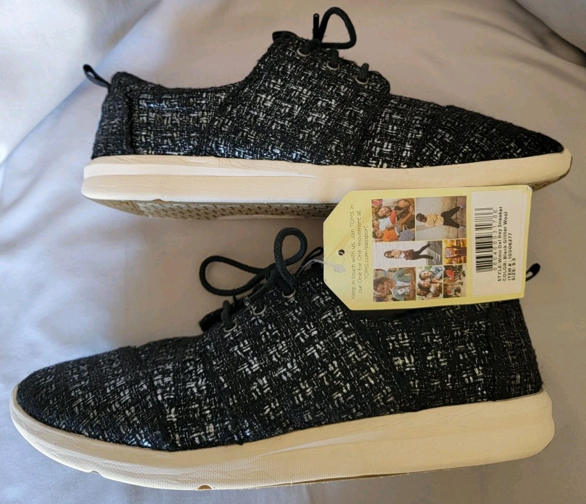 Toms Del Rey Textured Wool Black Glitter Sneaker Womens Sz 9.5 Shoes Casual