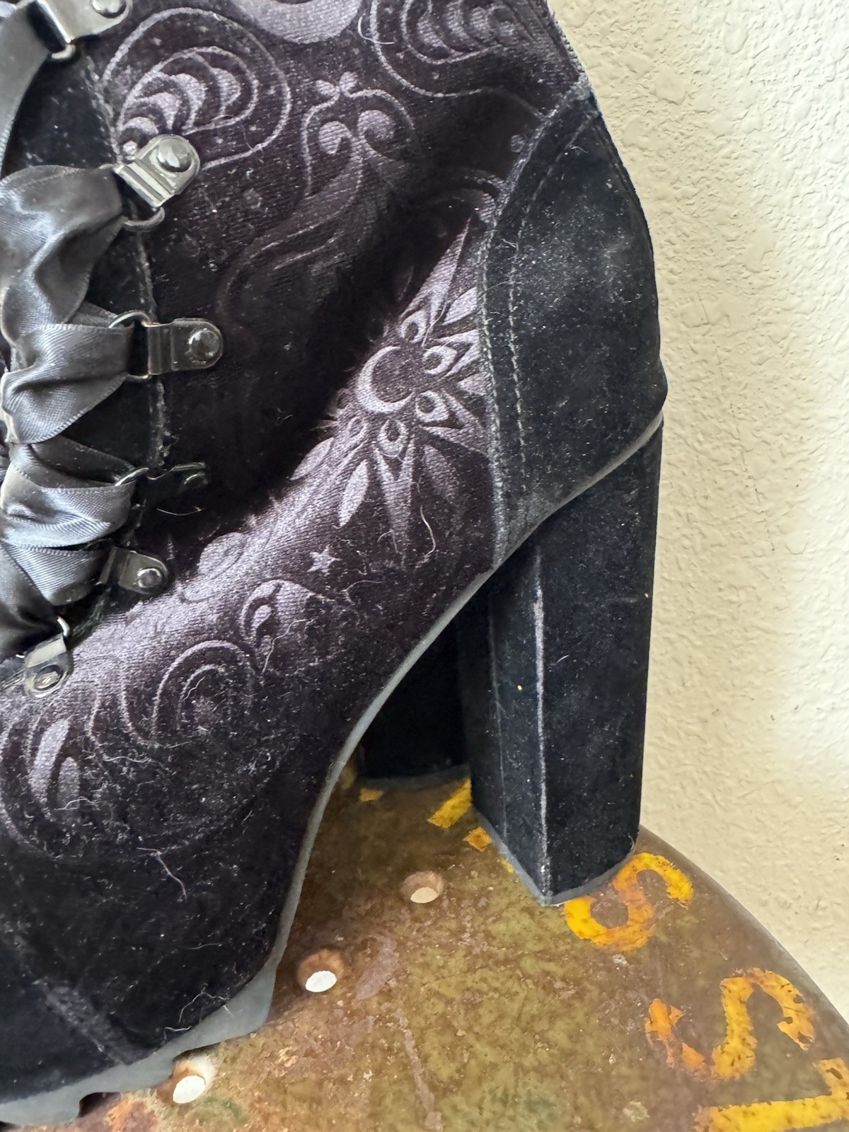 Killstar Mormaer Black Chunky Platform Velvet Boots size 11