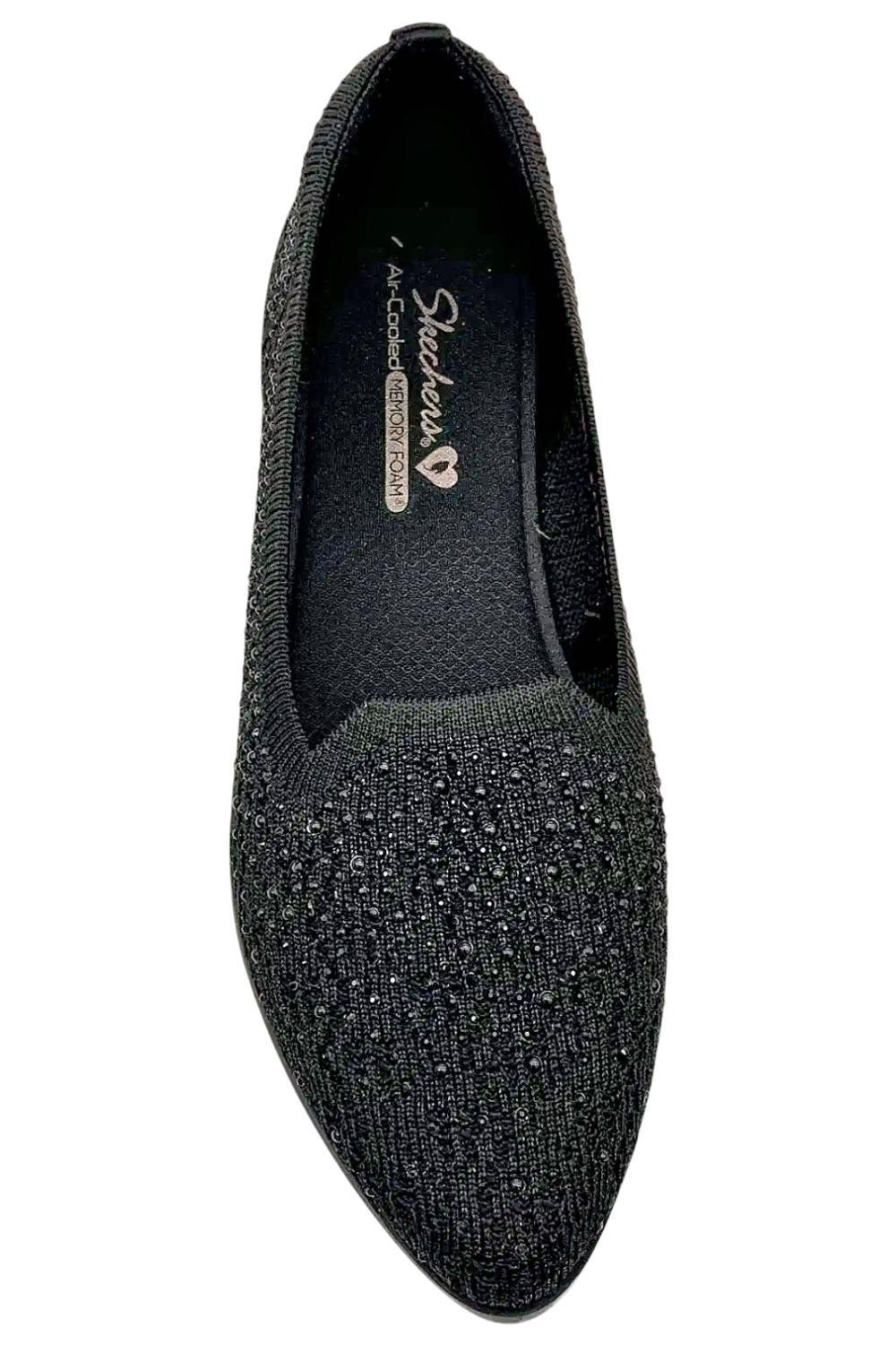Skechers Women’s Cleo Sawdust Sparkle Knit Skimmers Twinkle Black
