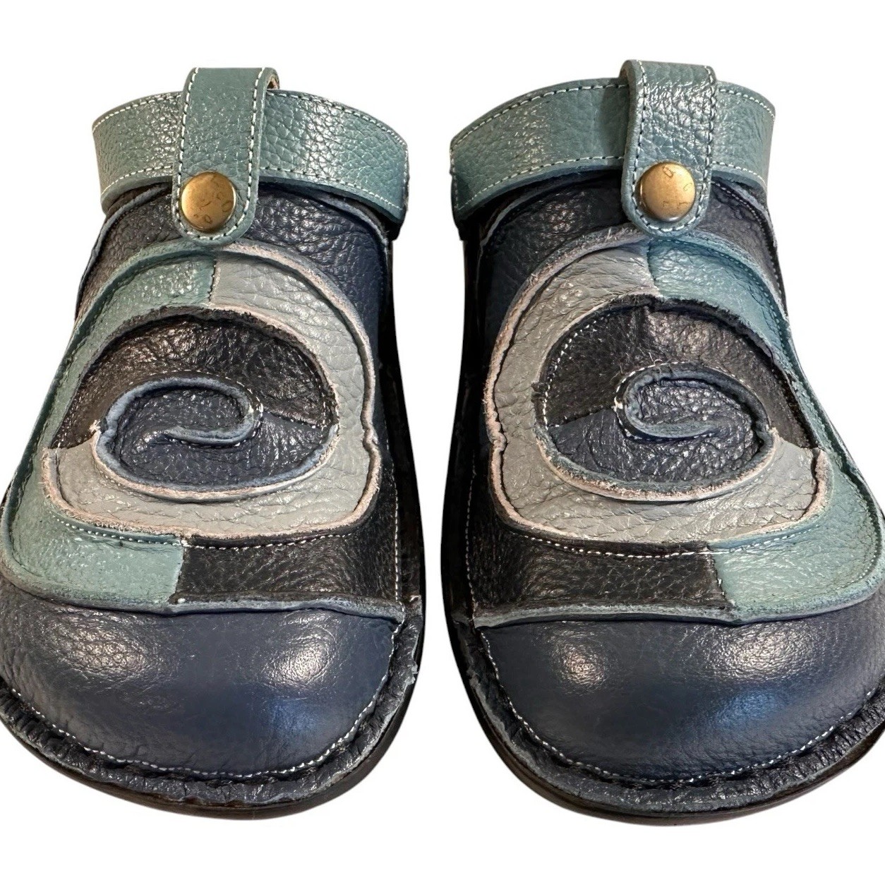 Spring Step Lollipop Leather Patchwork Clogs Mules Womens 7.5 Blue Boho Comfort