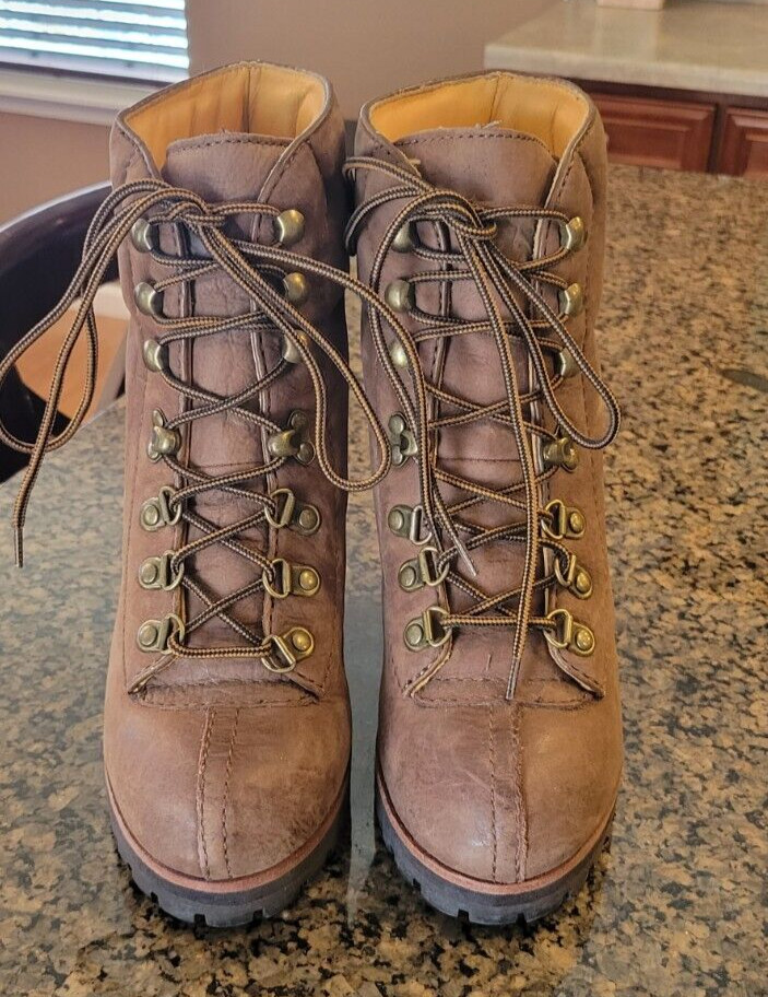 Women’s ASH Zenith Brown Leather Lace Up Wedge Heels Combat Ankle Boot 40 9
