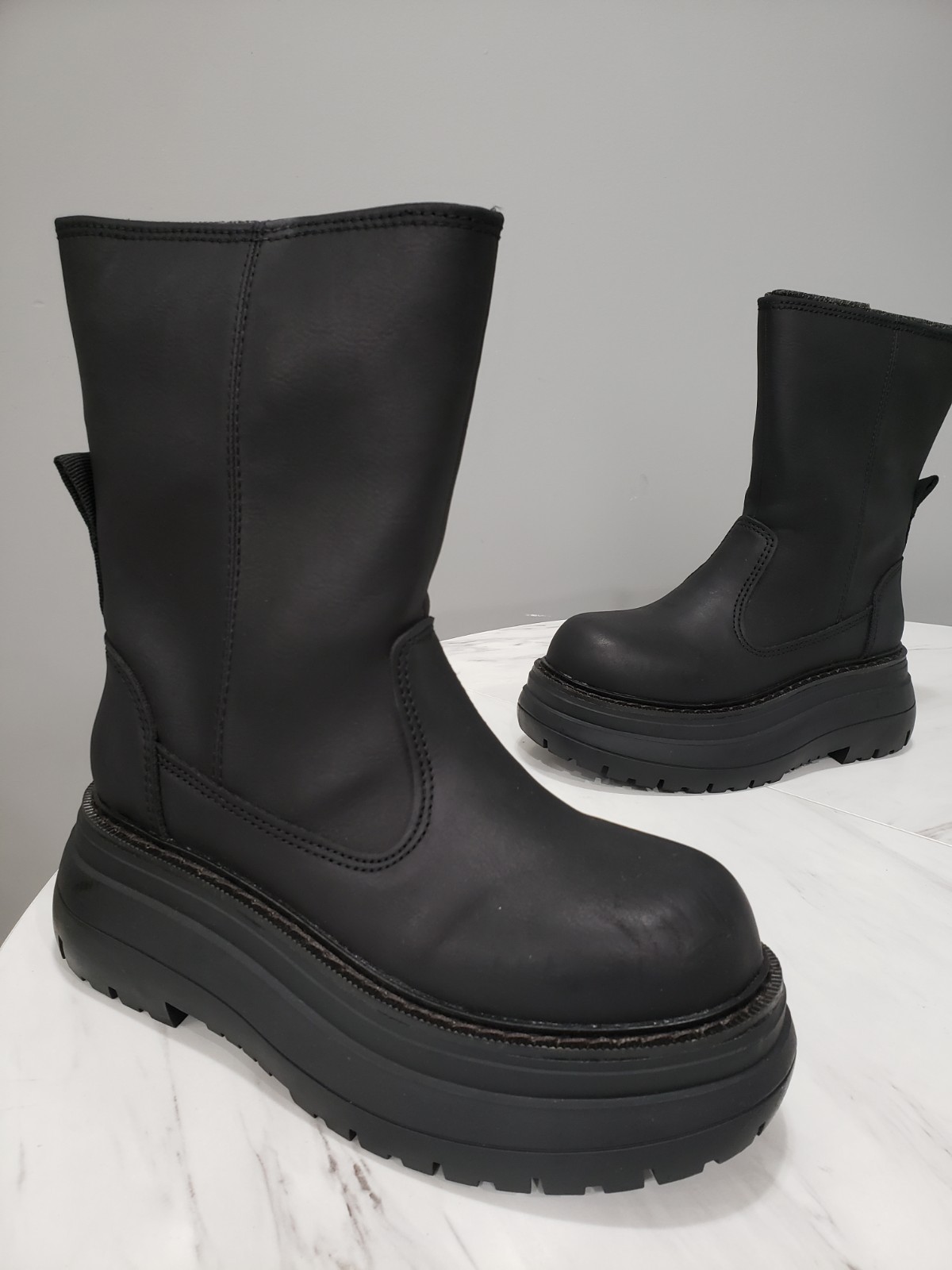 NEW SZ 9 Darker Wavs SOLID BLACK SLIP ON platform boots gothic chunky grunge