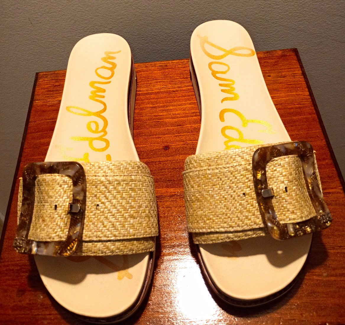 Sam Edelman Women’s Beige Slide Sandals Woven Strap Buckle US 9 M EU 40