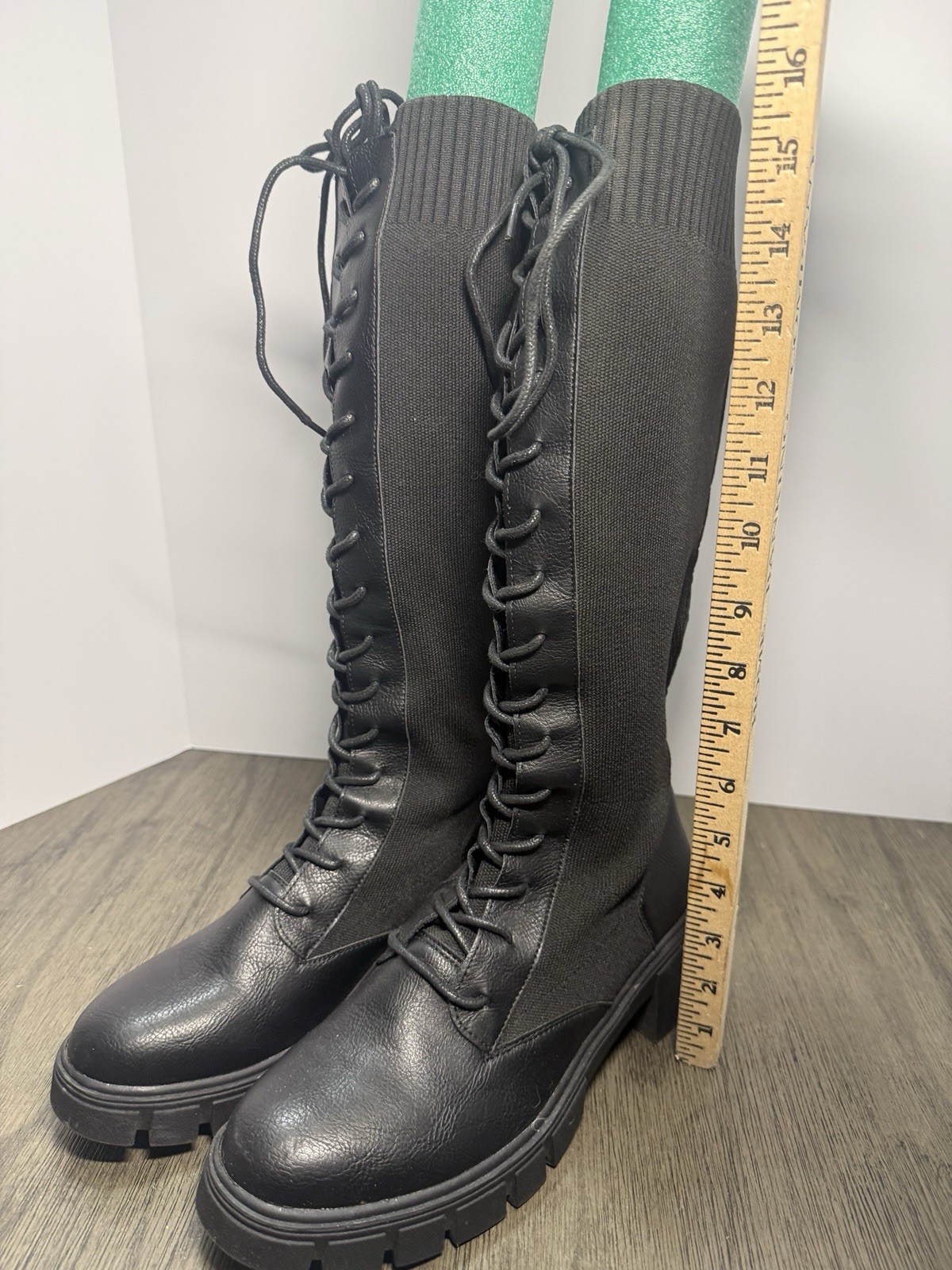 Vepose 953 Boots 9 Lace Up Platform Knee High Combat Bootie Stretch Retro New