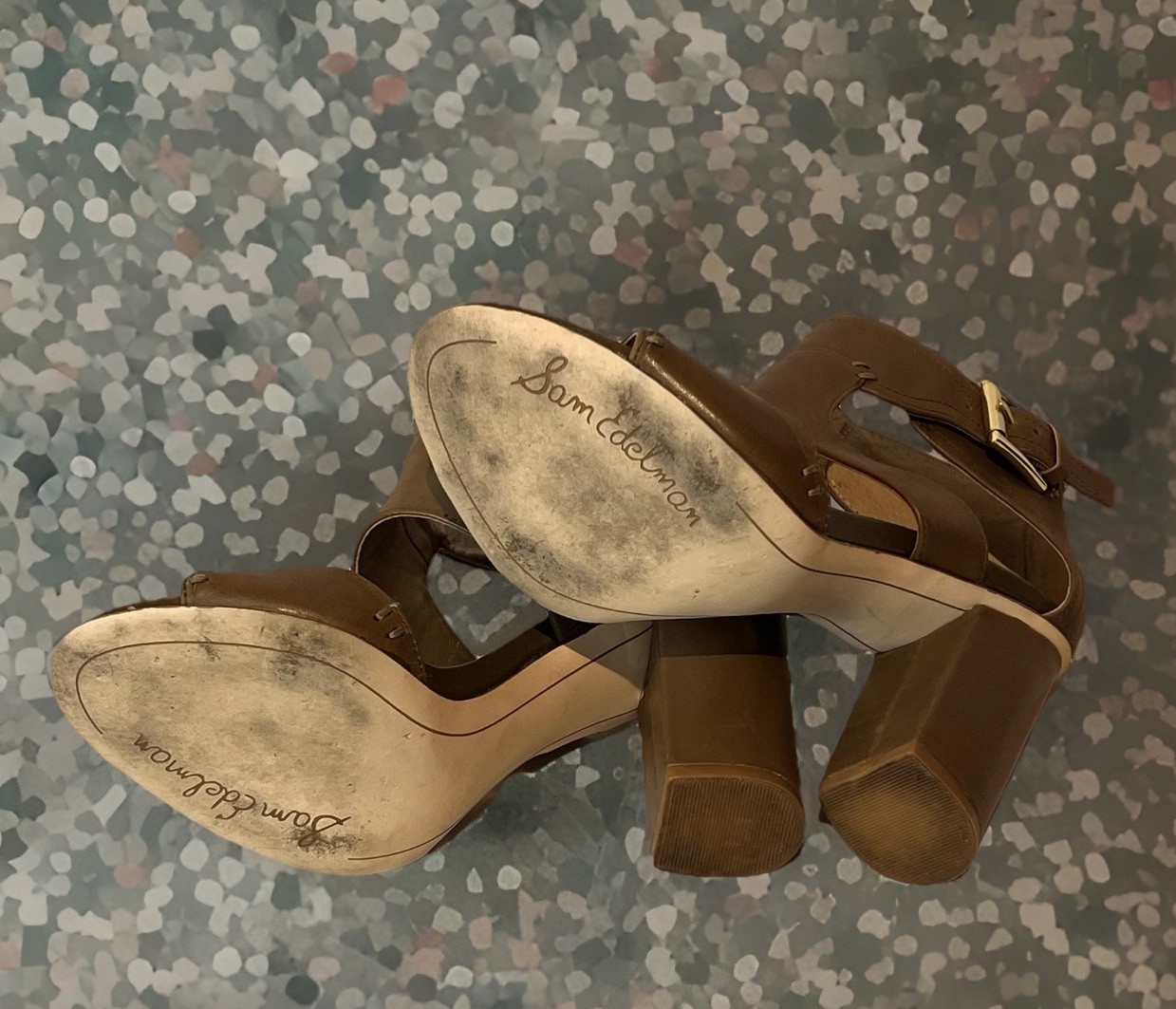 Sam Edelman Yana Moss Green Taupe Leather Strappy Sandals Womens Size 7.5 Heels