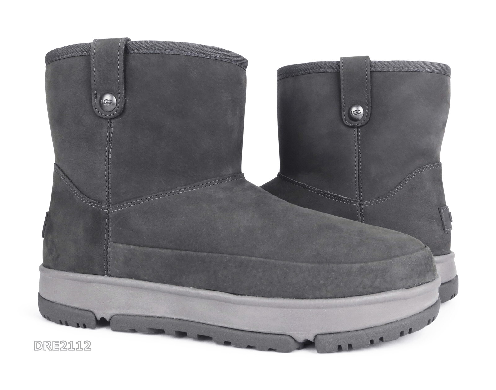 UGG Classic Weather Mini Charcoal Leather Fur Boots Womens Size 9 -NEW-