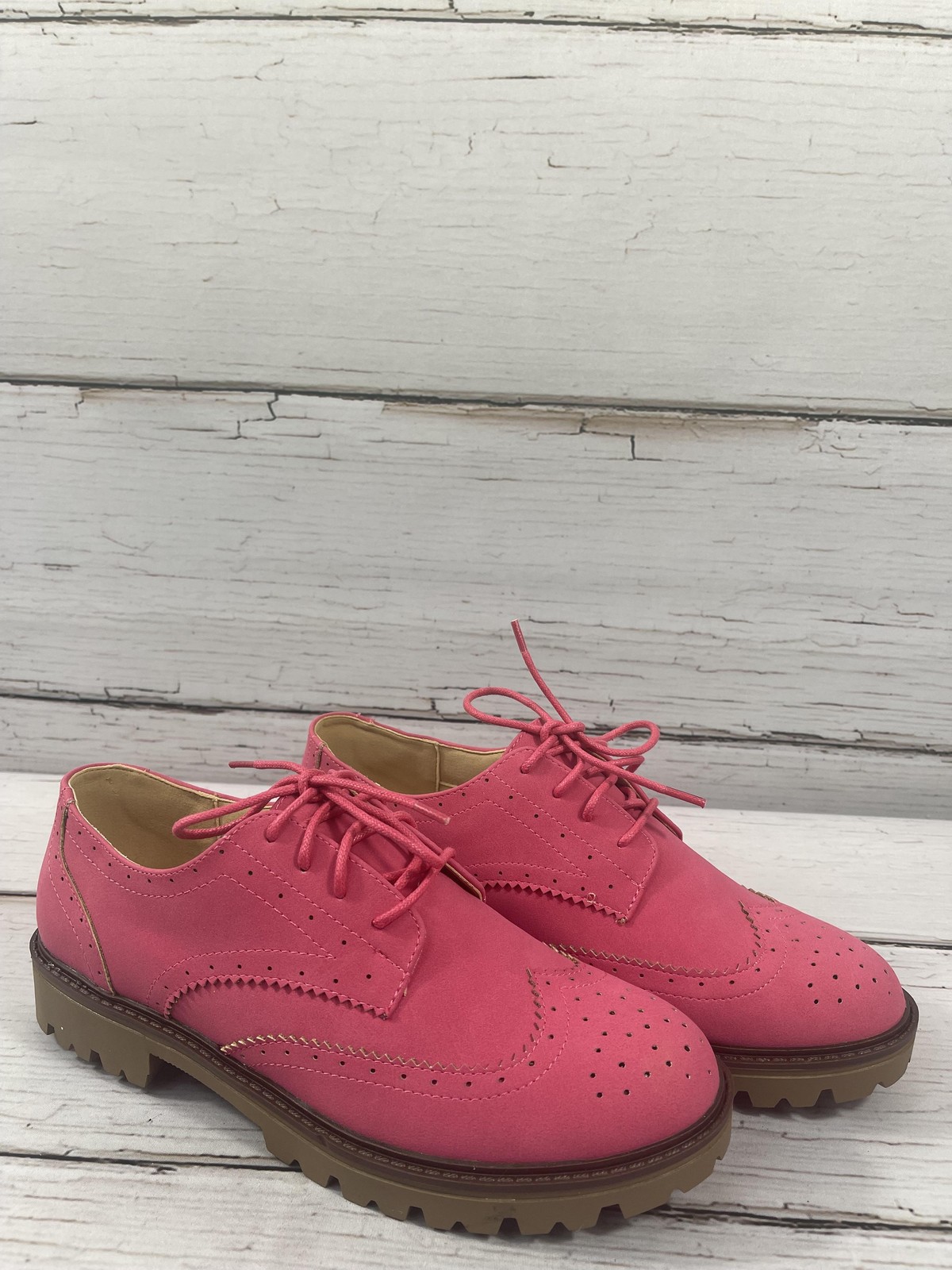 Journee Collection Claudiya Shoes Womens Size 9 Pink Faux Suede Oxford Flats